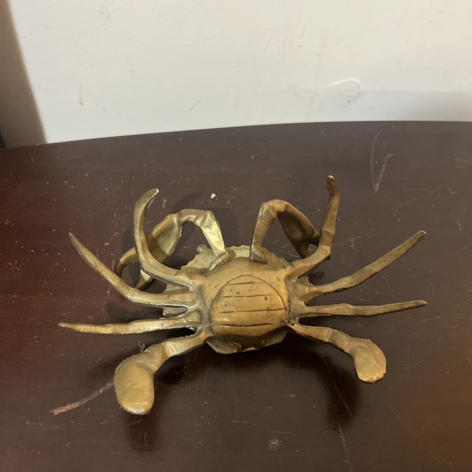 Vintage Hinged Brass Crab Lift Top Trinket Dish Cigarette Ashtray 7 “