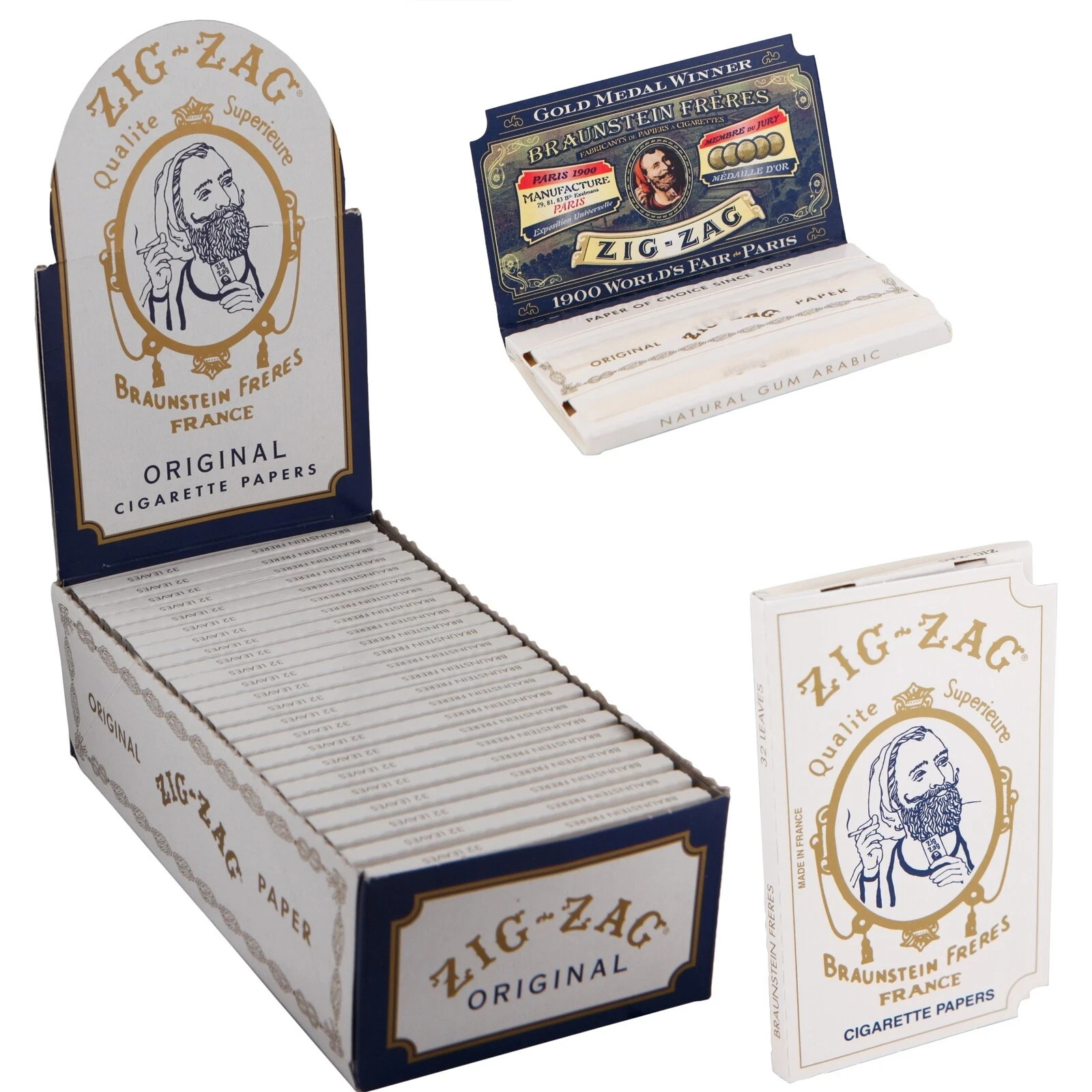 1 BOX of 24 PACKS – ZIG ZAG ORIGINAL WHITE ROLLING PAPERS – FREE SHIPPING