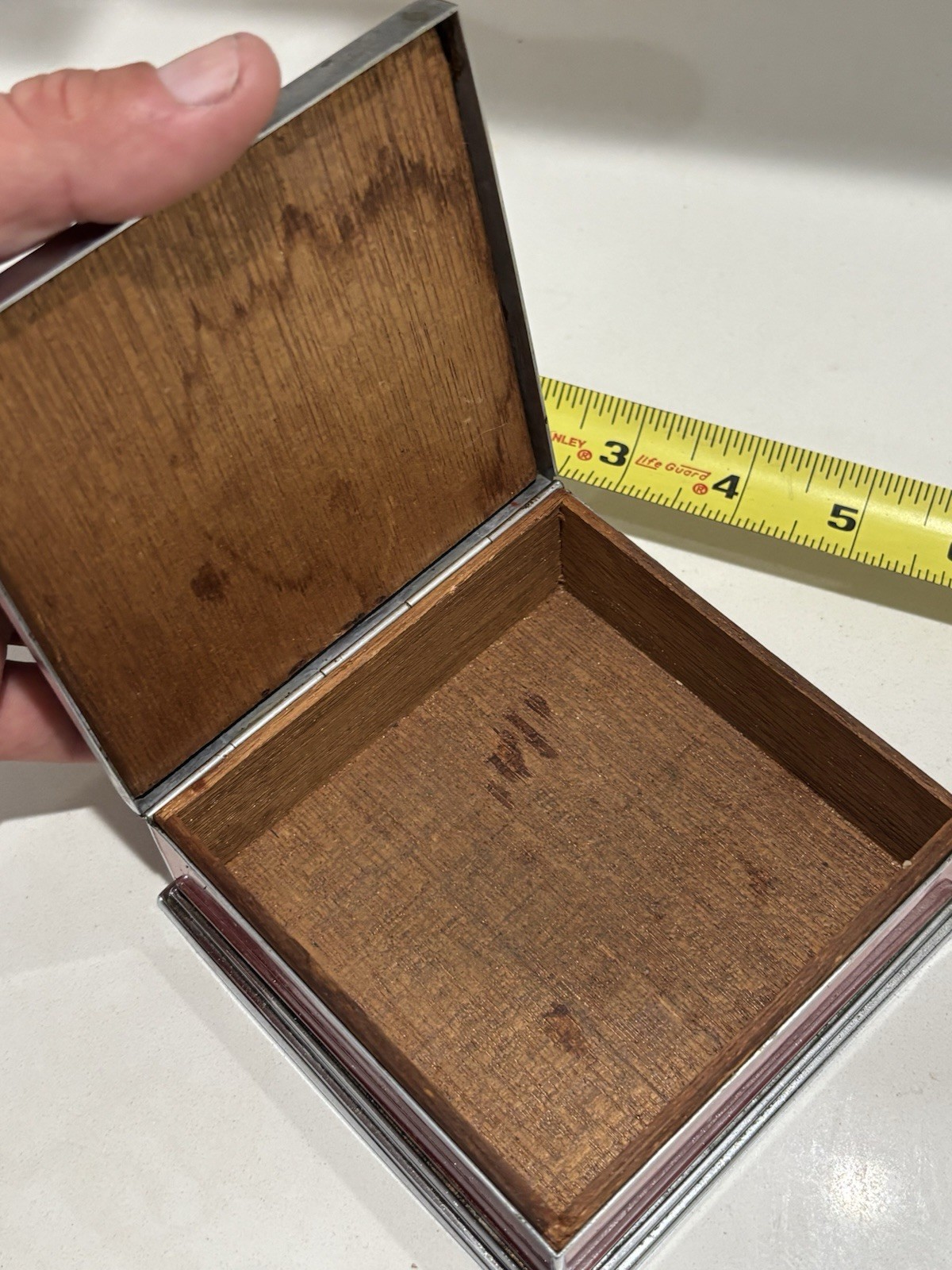 ART DECO 1920’S WOOD ELGIN AMERICAN BLACK RED ENAMEL CIGARETTE BOX CASE