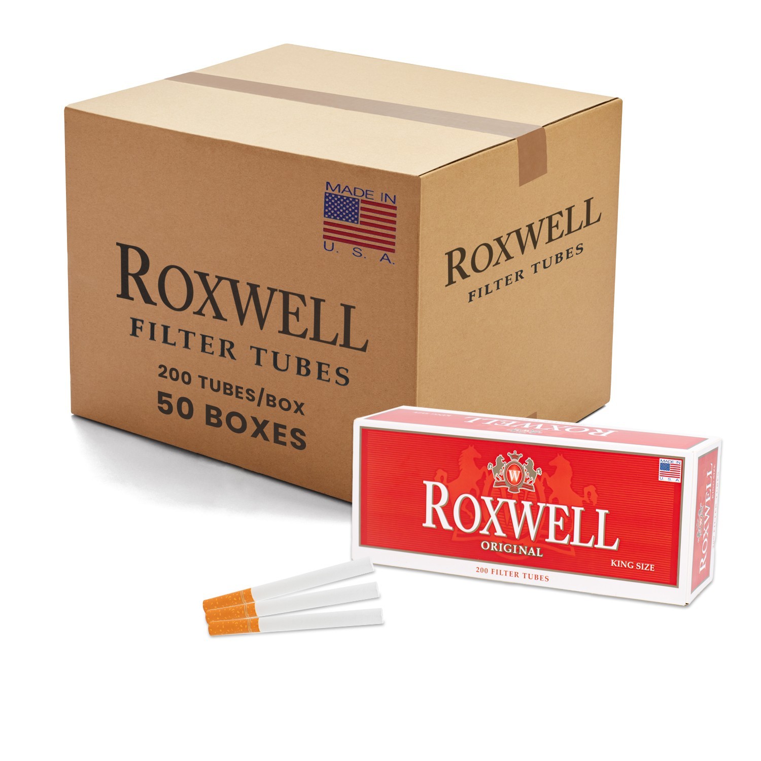 Roxwell Cigarette Tubes King Size Original Red Superior Quality 2 Box of 200 Ct