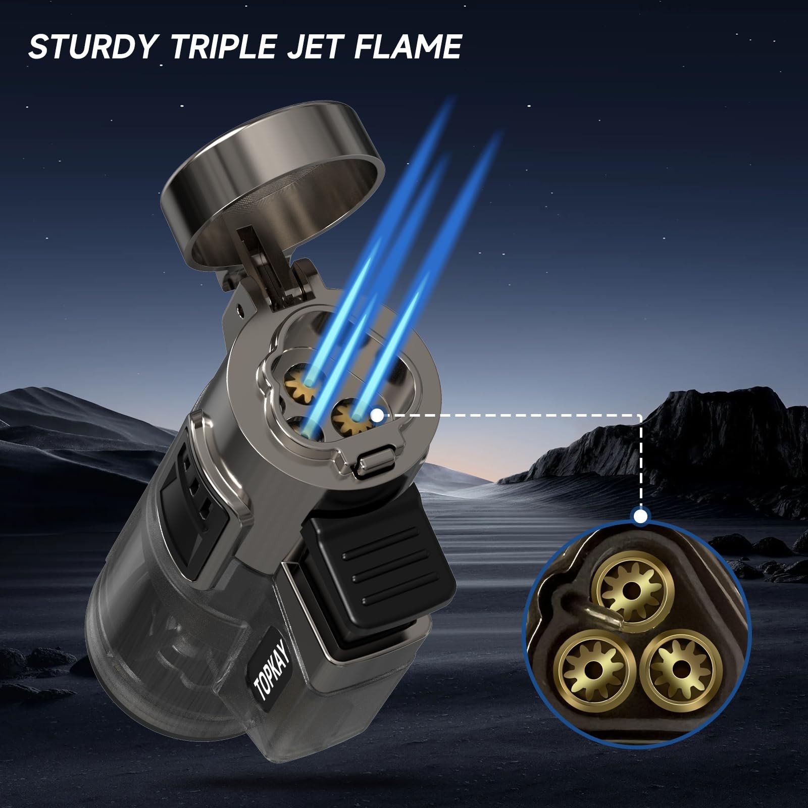 TOPKAY Cigar Lighters Triple Jet Flame Torch Lighters, Windproof Butane Refil…