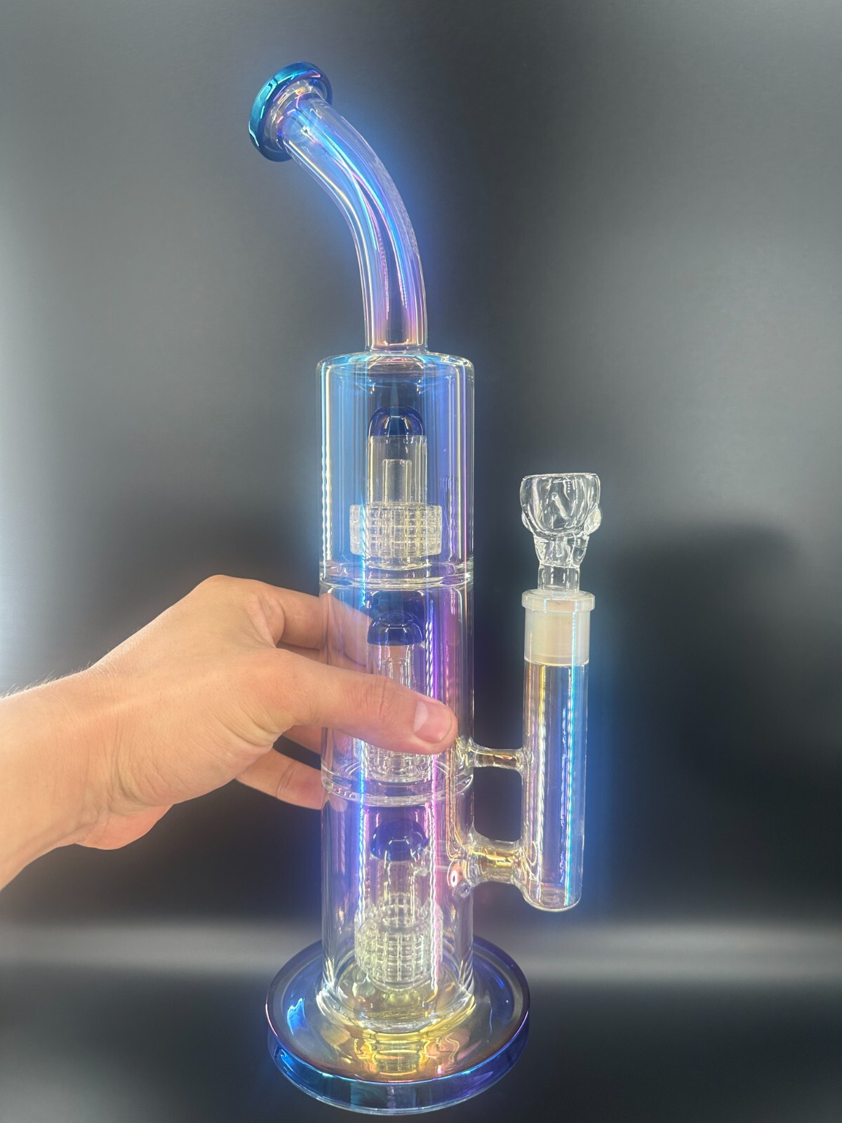 16in Heavy Thick Glass Bong Water Pipe Hookah Bongs with Skull catcher Blue