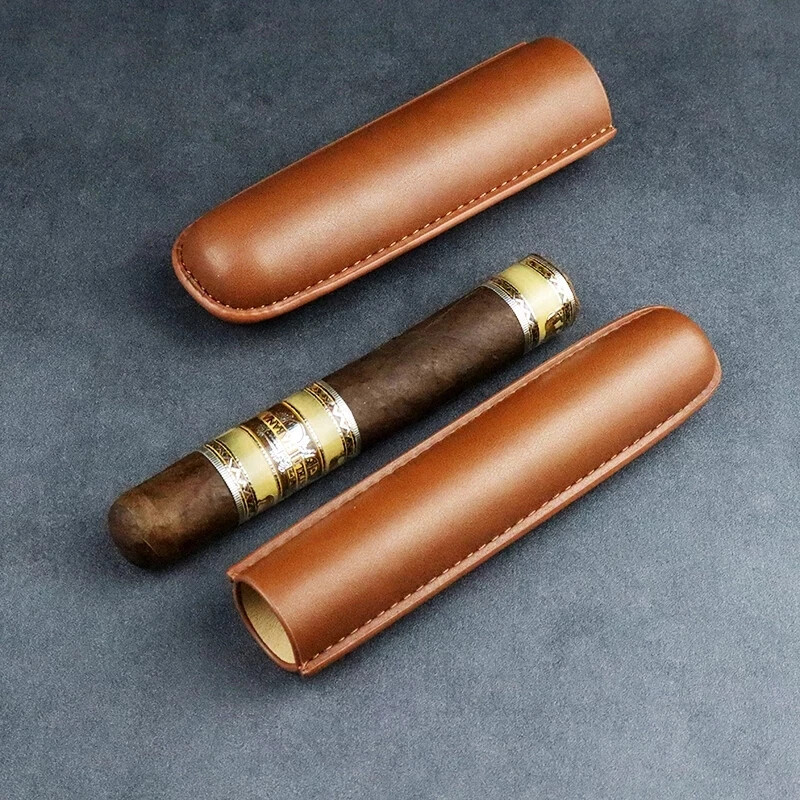 Cowhide Cigar Case Single Tube Portable Travel Humidor Pocket Retro Box Men Gift