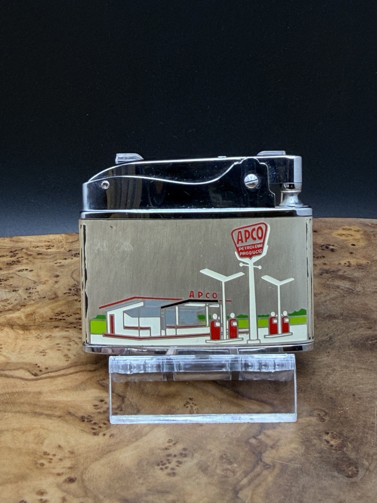 Vintage Hadson Flat Advertising Lighter – APCO Gas / Service Station Art ⛽️ 🔥
