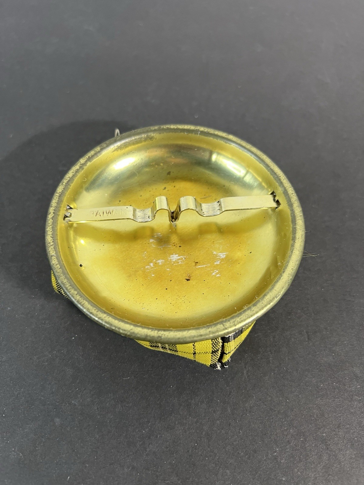 Retro Vintage Bean Bag Ashtray yellow black Metal Plaid Ash Tray 60s-70s