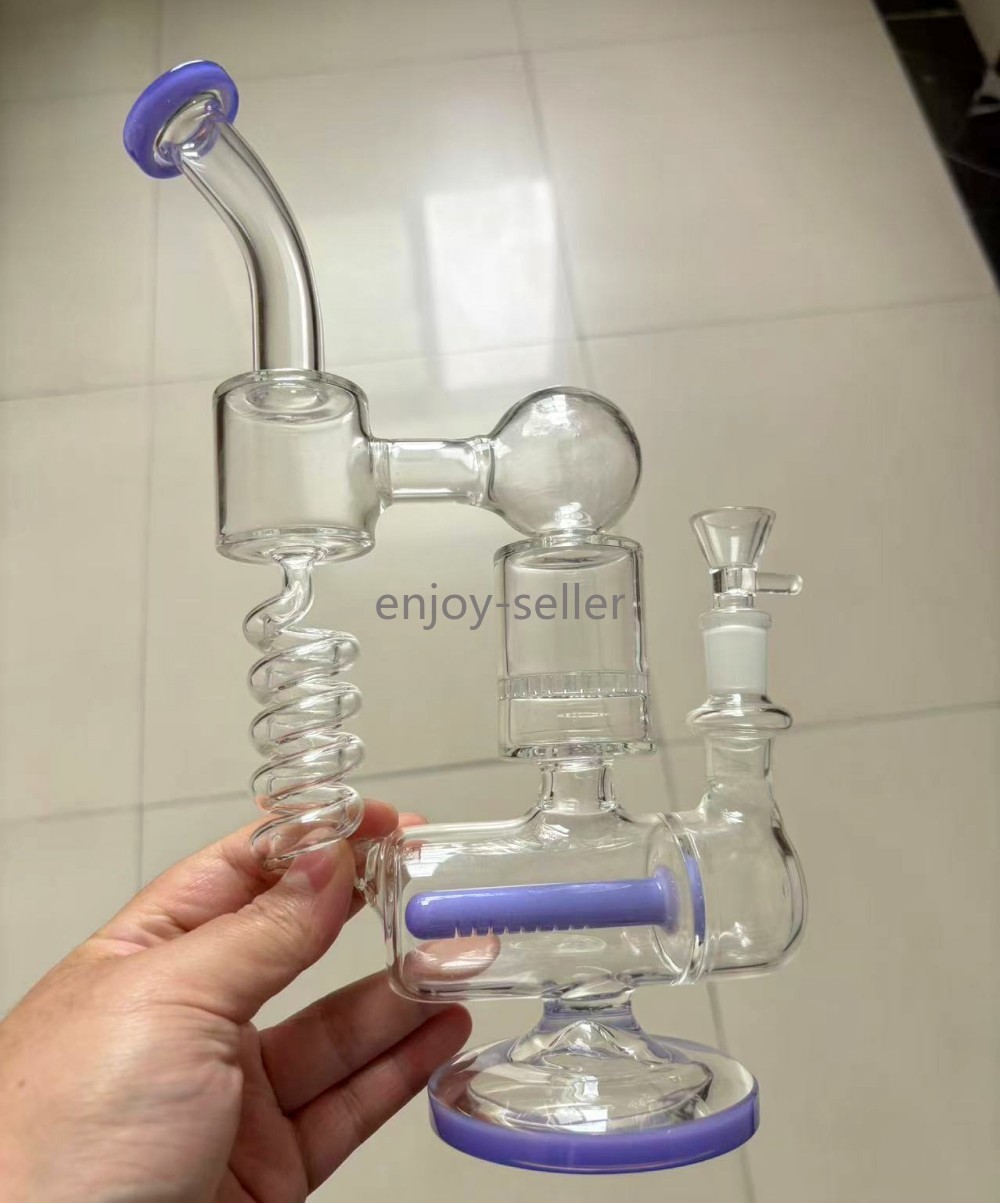 purple Recycler rig Coil Honeycomb Multiple pipes bong Glass Water Smoking 14mm