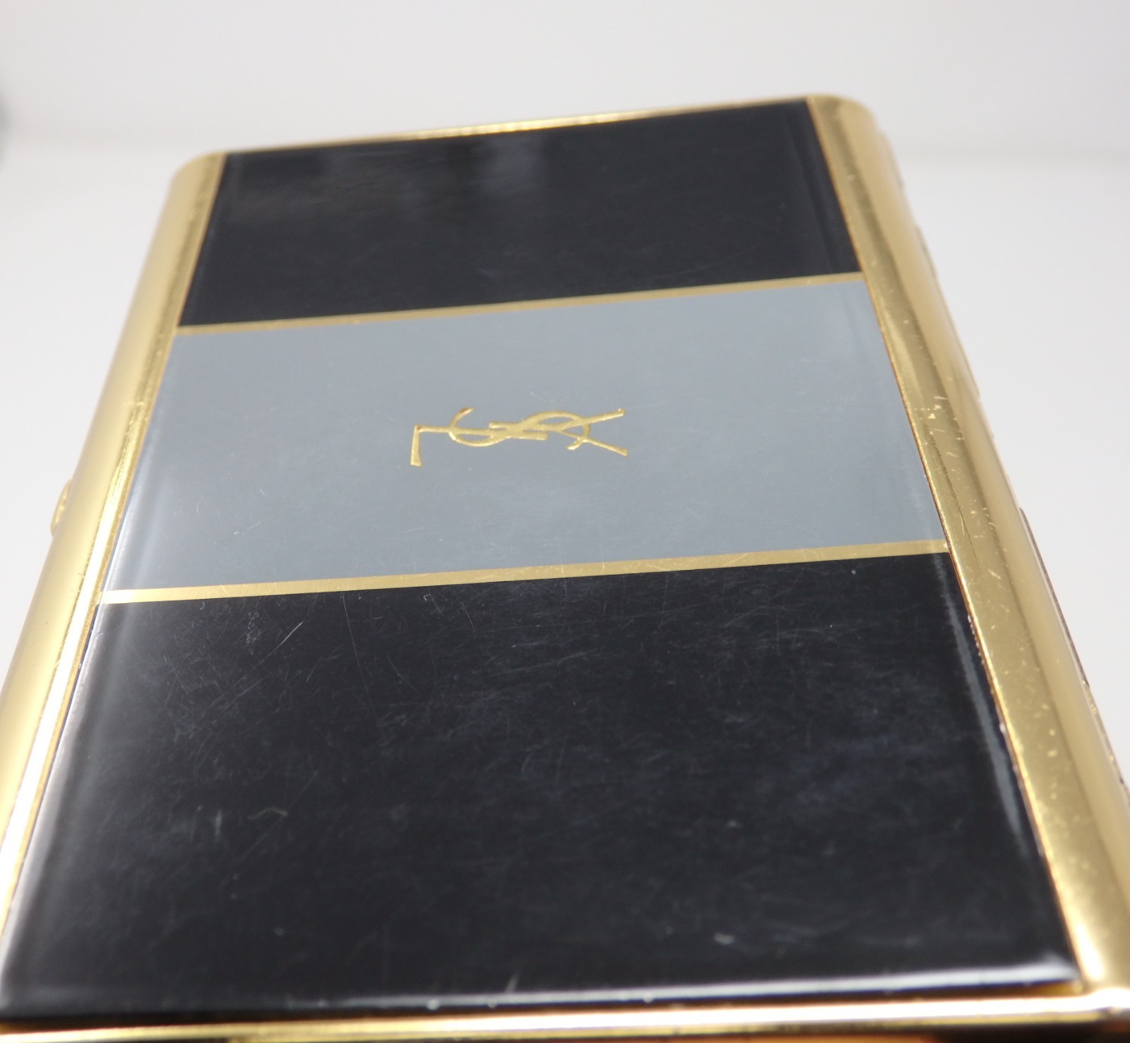 YVES SAINT LAURENT YSL Logo Vintage Cigarette Holder Card Case Gold Black Gray