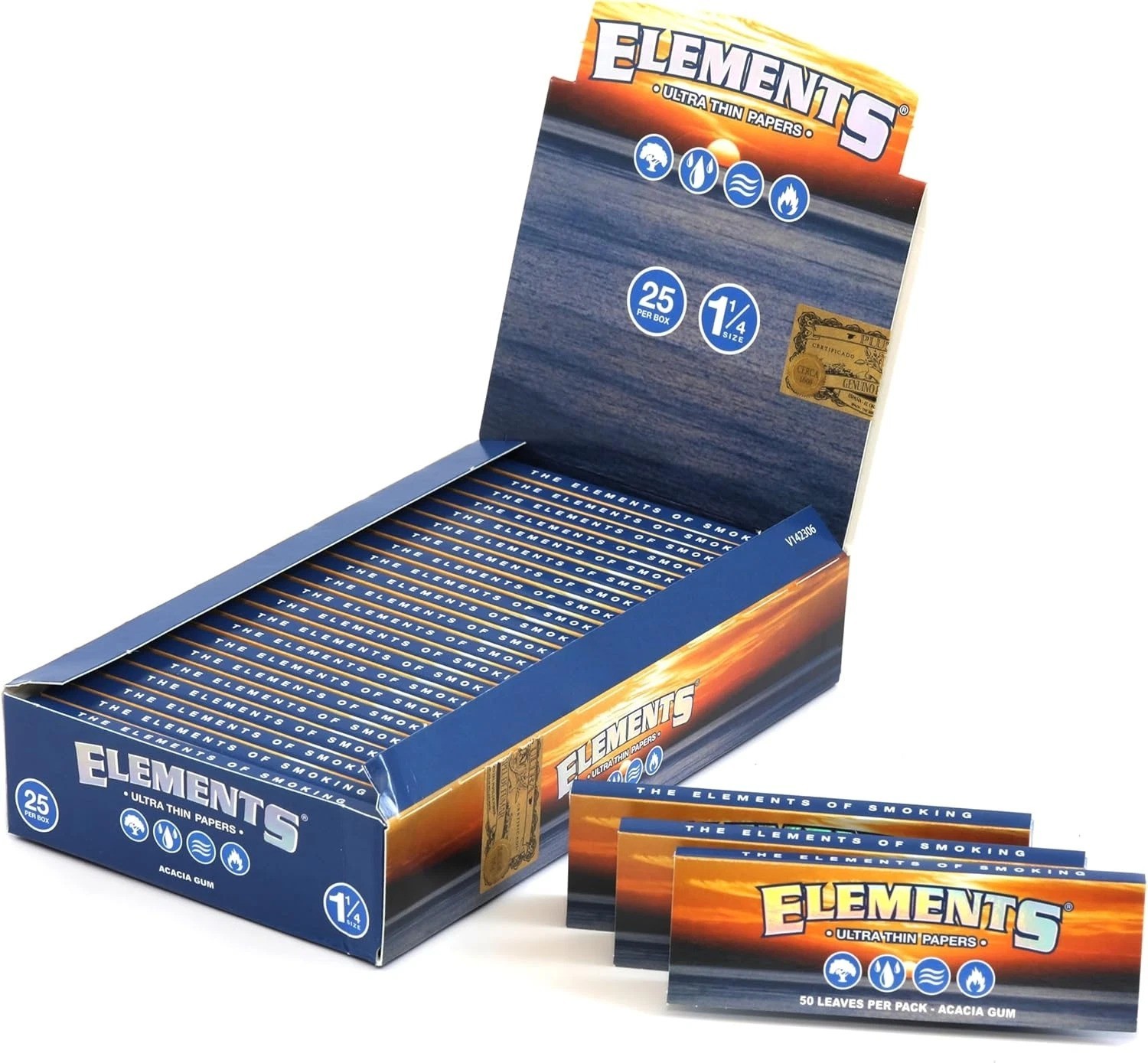 Elements 1.25 1 1/4 Size Ultra Thin Rice Rolling Paper Full Box of 25