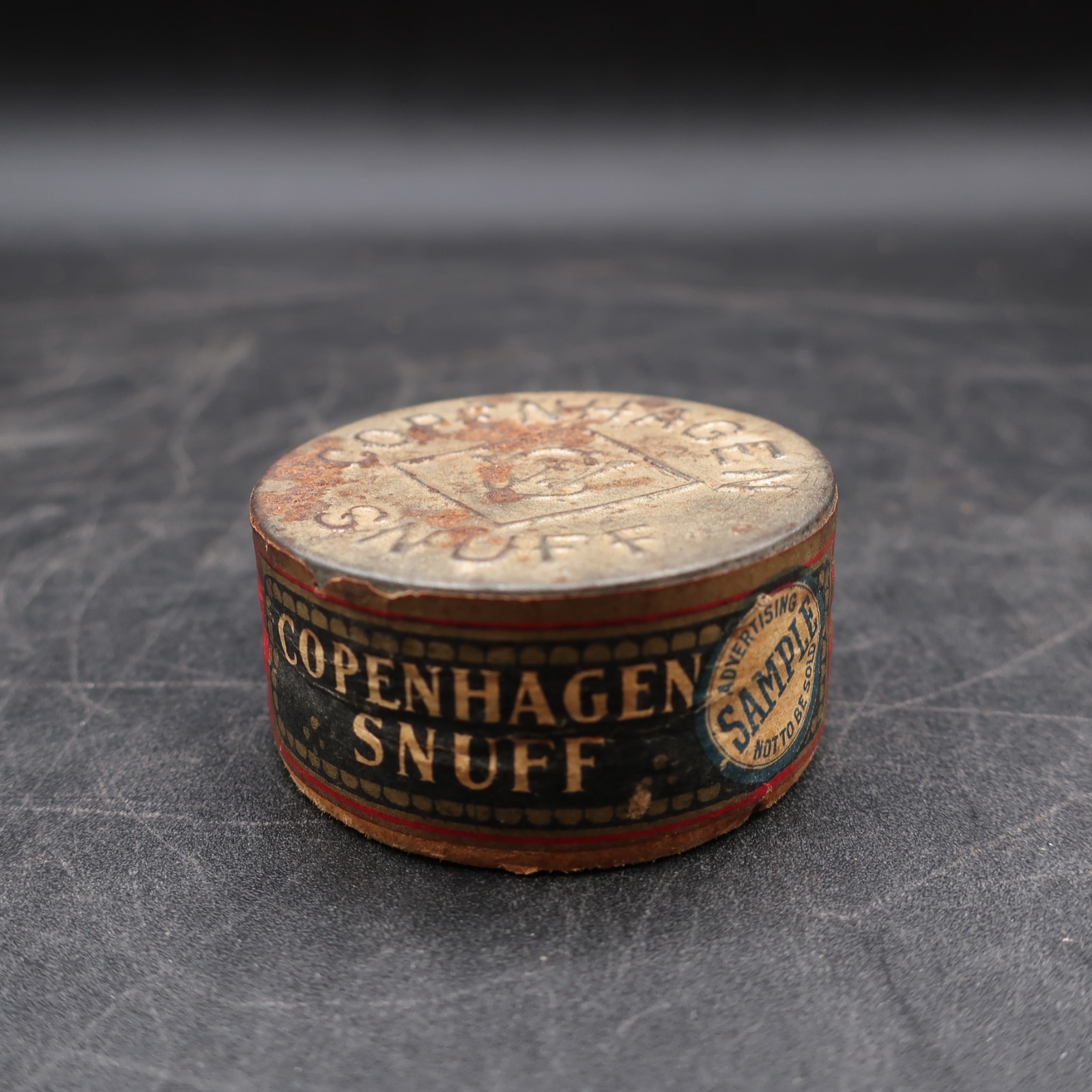 Antique 1900s Copenhagen Snuff SAMPLE Can (Lid + Cardboard) – RARE – LOOK!!