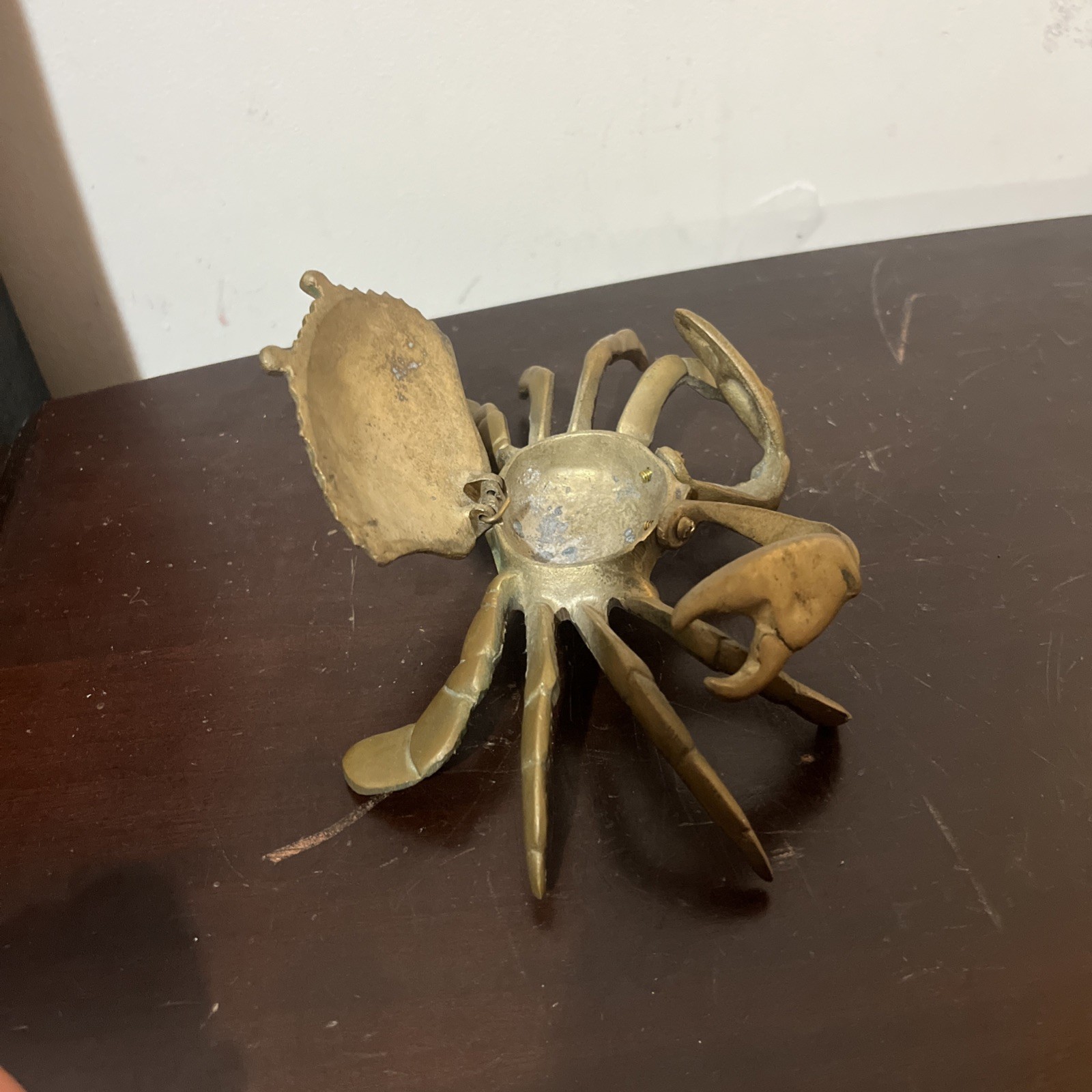 Vintage Hinged Brass Crab Lift Top Trinket Dish Cigarette Ashtray 7 “