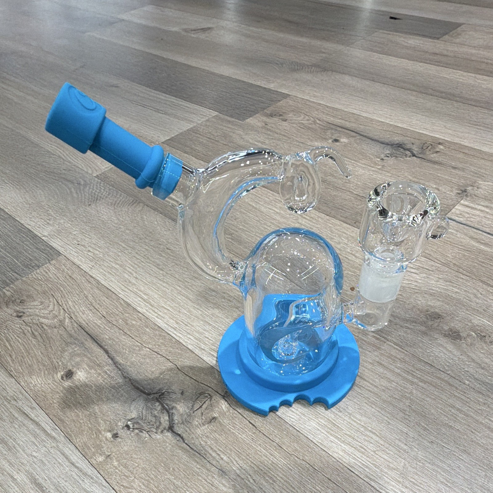 Cookies Sil-Boro Glass Mini Bubbler Water Pipe w/ Blue Silicone Base & Tip