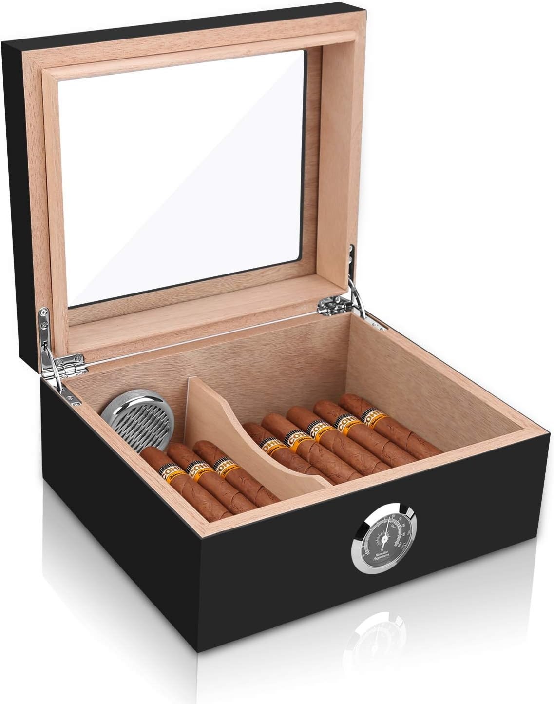 Gifts for Cigar Lovers: Luxury Humidor with Tempered Glass for 25-50 Cigars