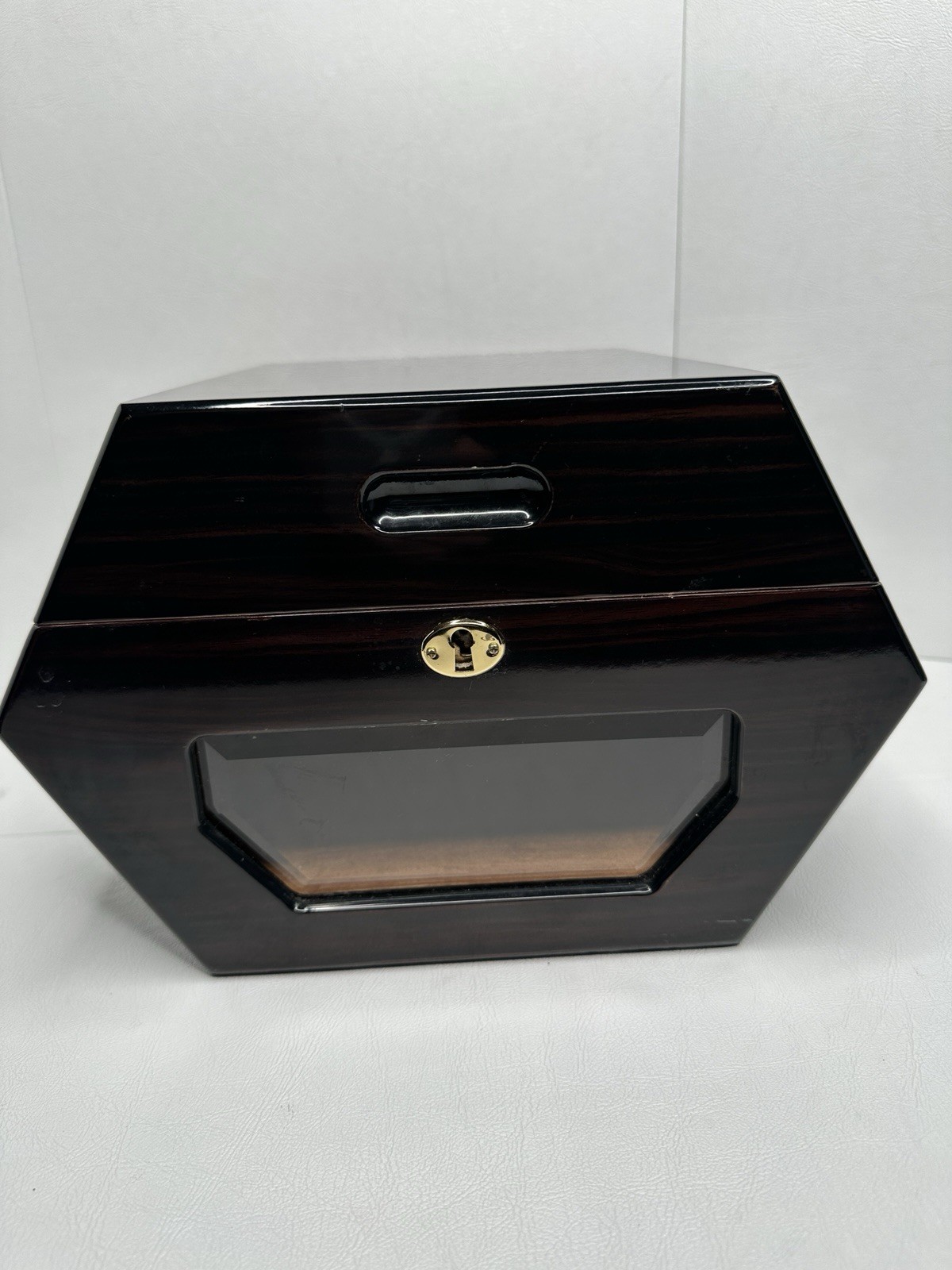 Cuban Crafters Style Hexagon Cigar Humidor Box Rosewood Gloss No Key AS-IS