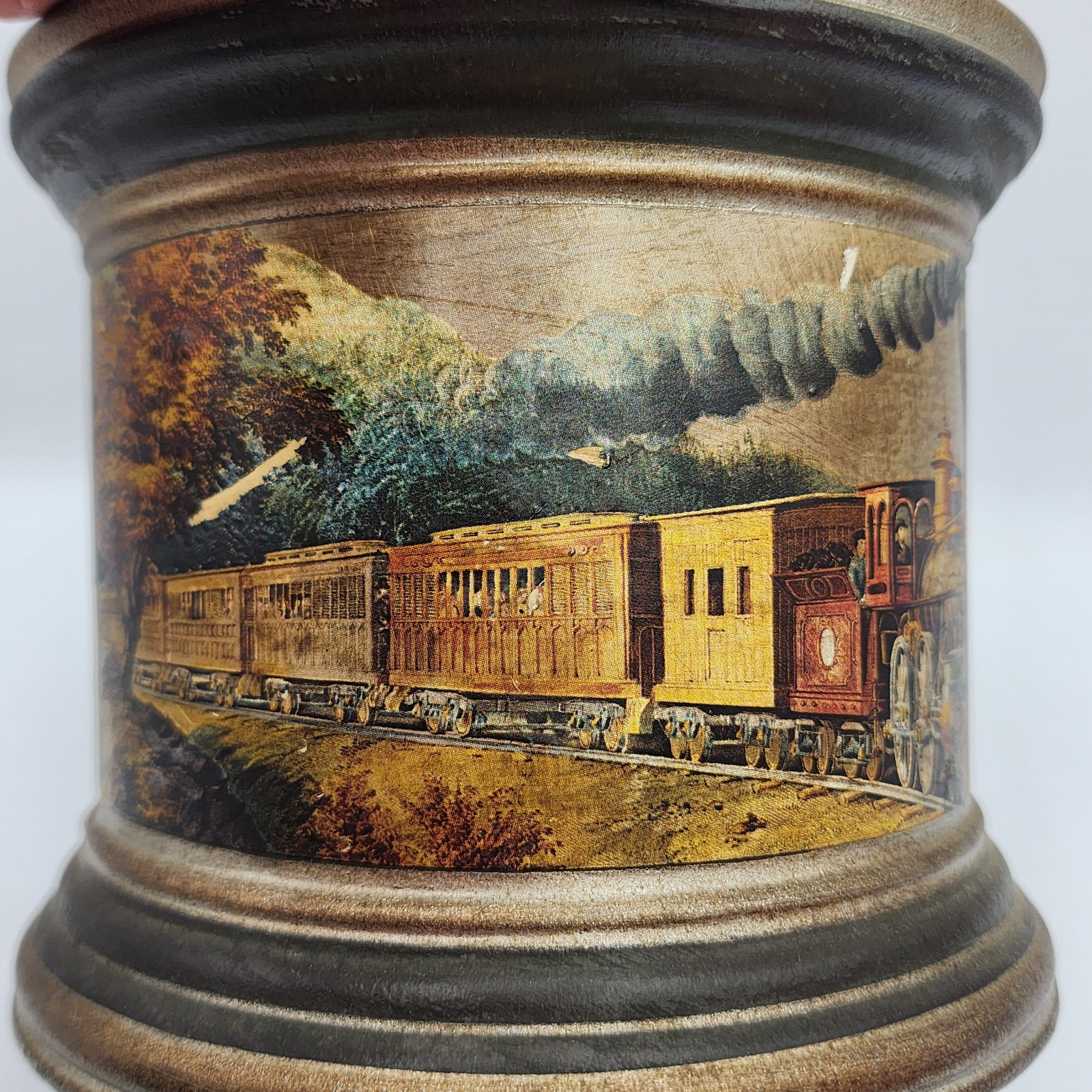 Vtg Comoys Of London Smoke Tobacco Jar Canister Humidor Locomotive Train Italy