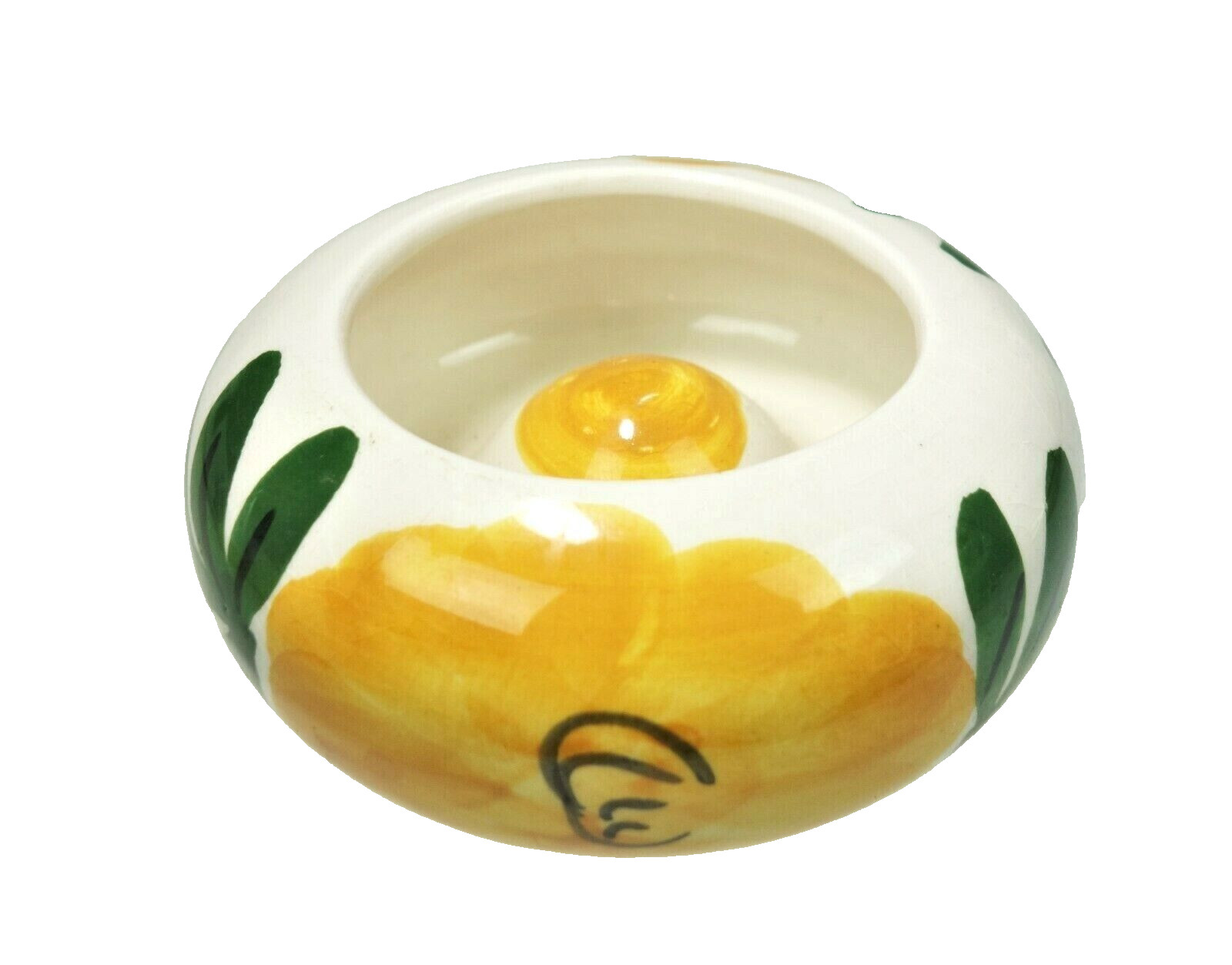 Round Personal Ashtray Ceramic Pottery Yellow Flower Boho Indoor Outdoor