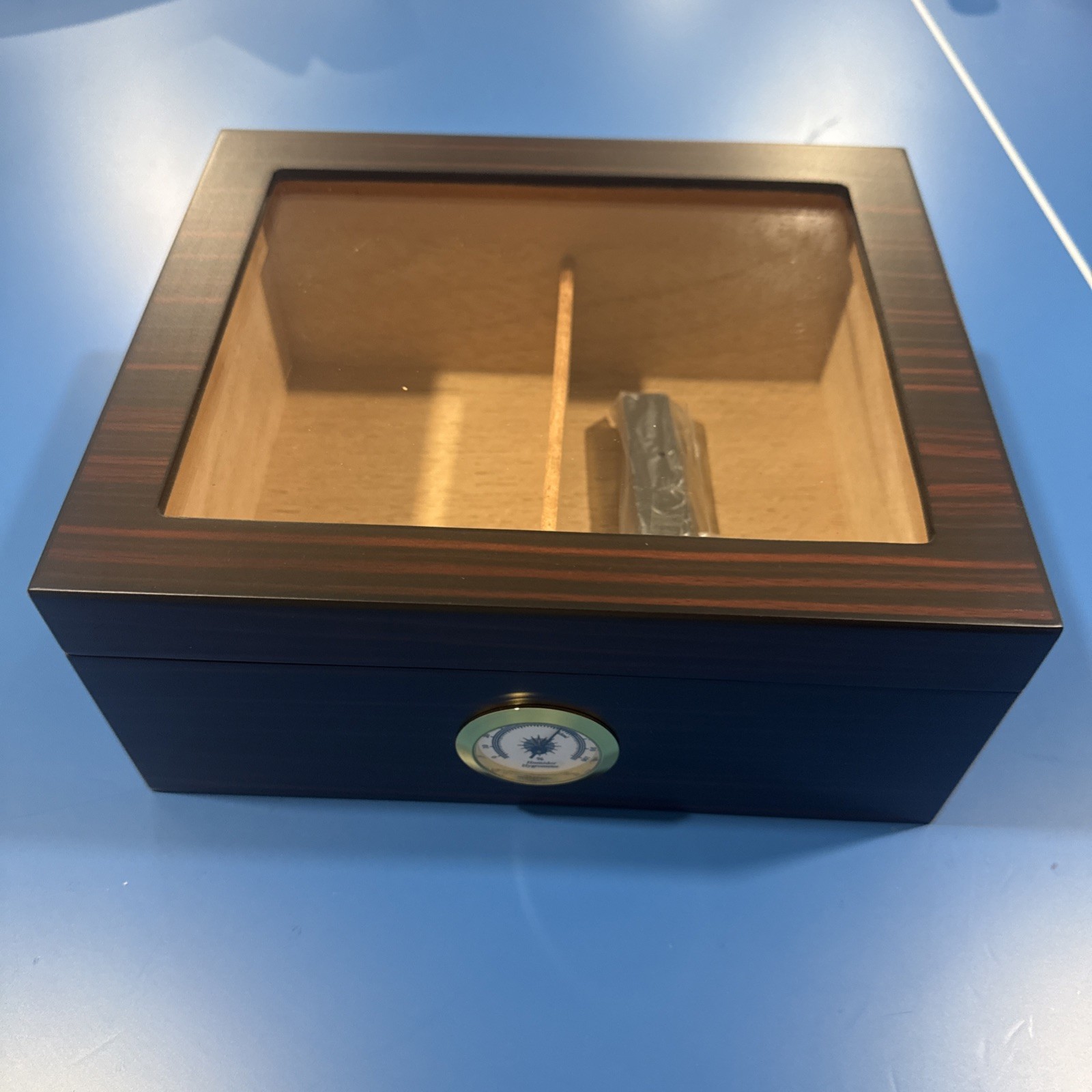 New20 Cigars Humidor Storage Box Desktop Glasstop Humidifier Hygrometer Wood Box