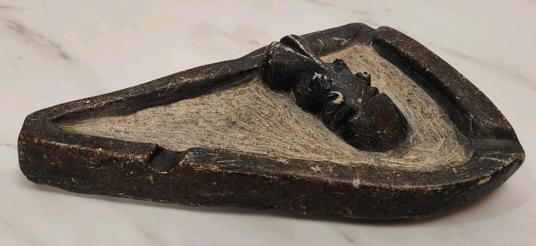 Vintage Hippo Stone Ashtray Money Tray Trinket Hand-Carved Stone Art Sculpture