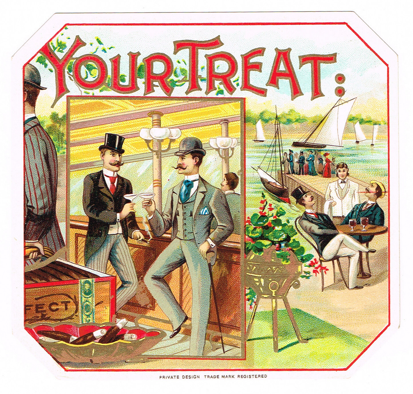 CIGAR BOX LABEL VINTAGE OUTER C1890 ORIGINAL YOUR TREAT SAILBOATS SAILING DANDY