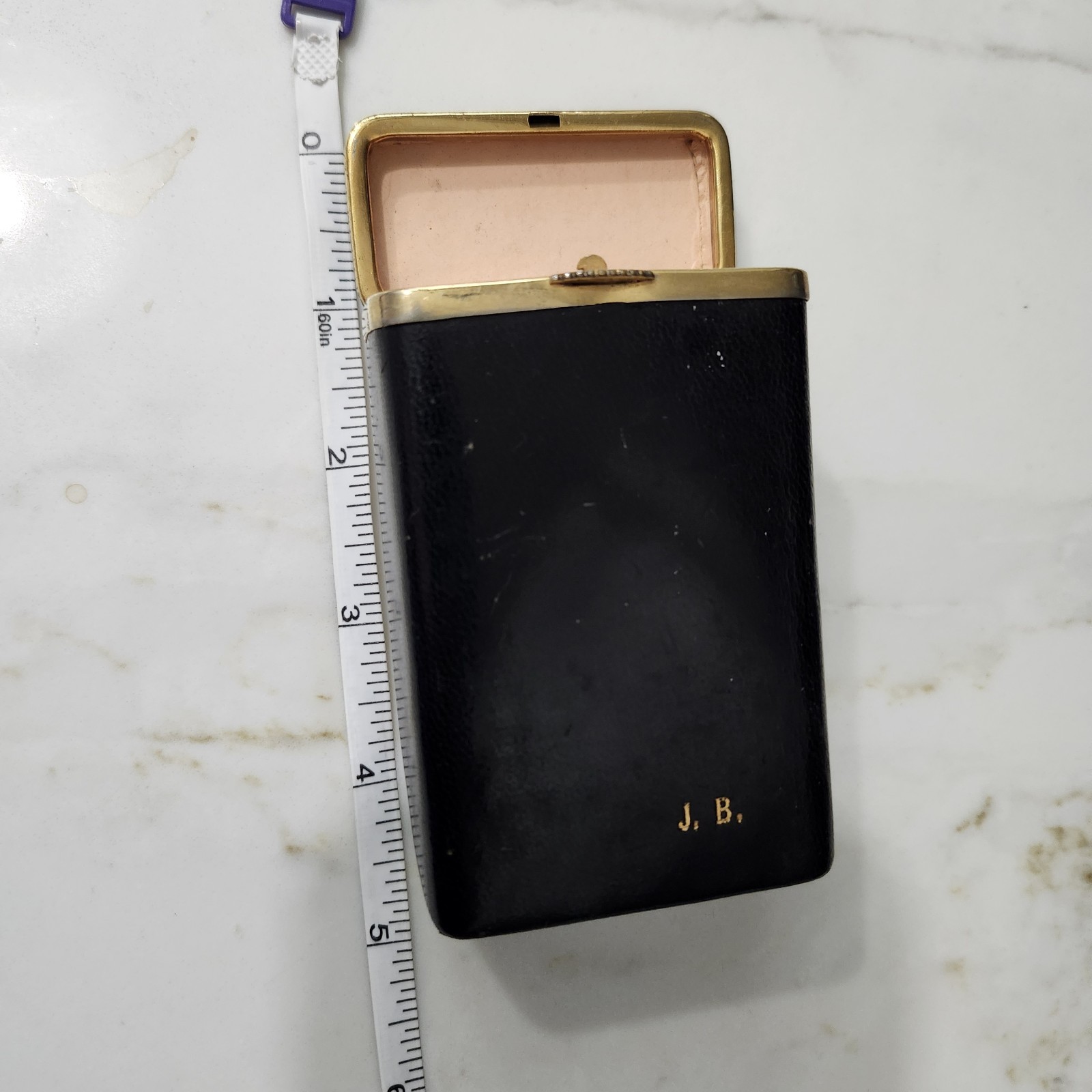 Vtg Black Cigarette Case, Unbranded, Spain, Genuine Leather, Gold Clasp & Hinge
