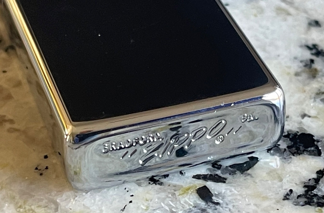 Mint 1978 Zippo Slim Lighter – Polished Chrome, Black Star & Moon Logo, Unstruck