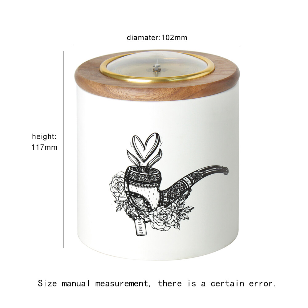 Tobacco Jar Tin Cigar Humidor Ceramic Storage with Lid Hygrometer and Humidifier