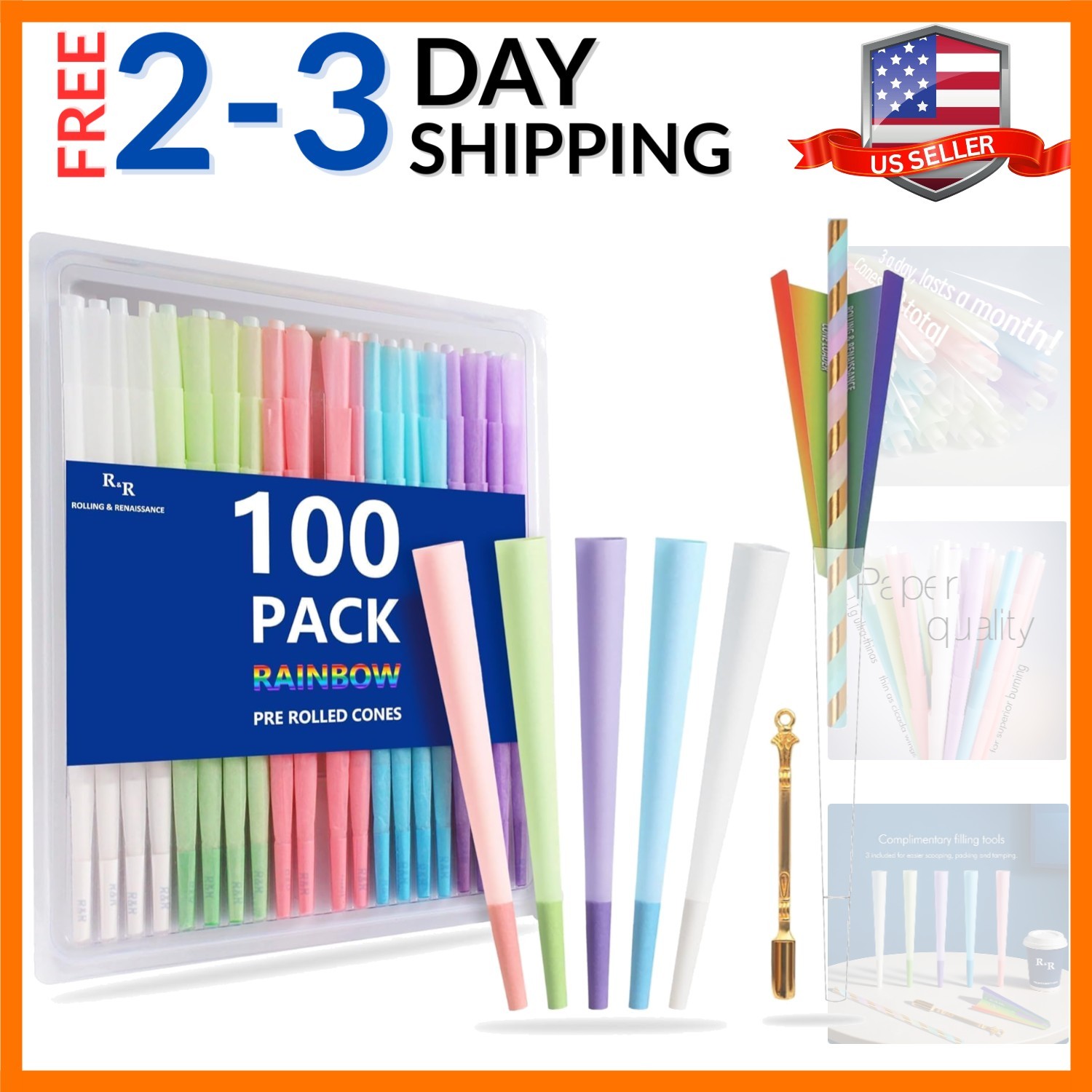 100 Pack Colorful Rolling Papers Pre Rolled Cones King Size – 108mm King Size…