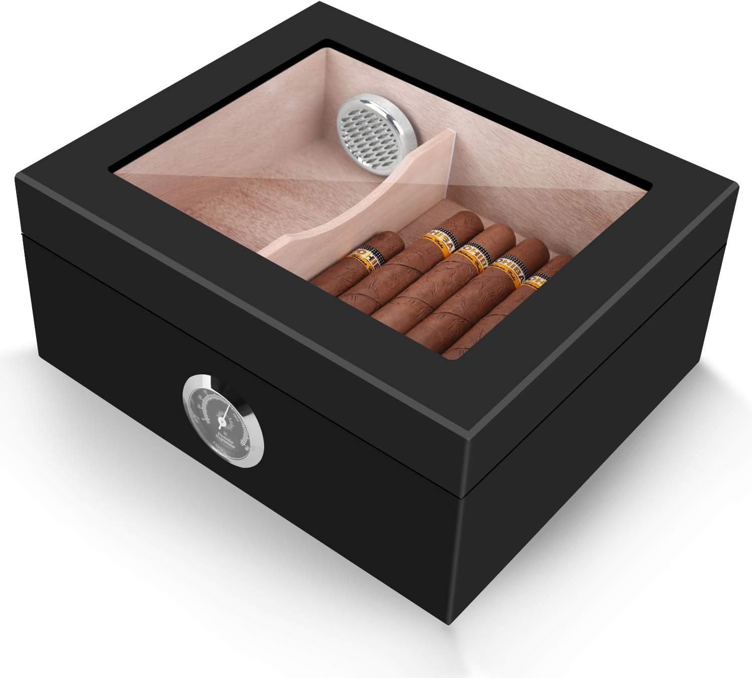 Gifts for Cigar Lovers: Luxury Humidor with Tempered Glass for 25-50 Cigars