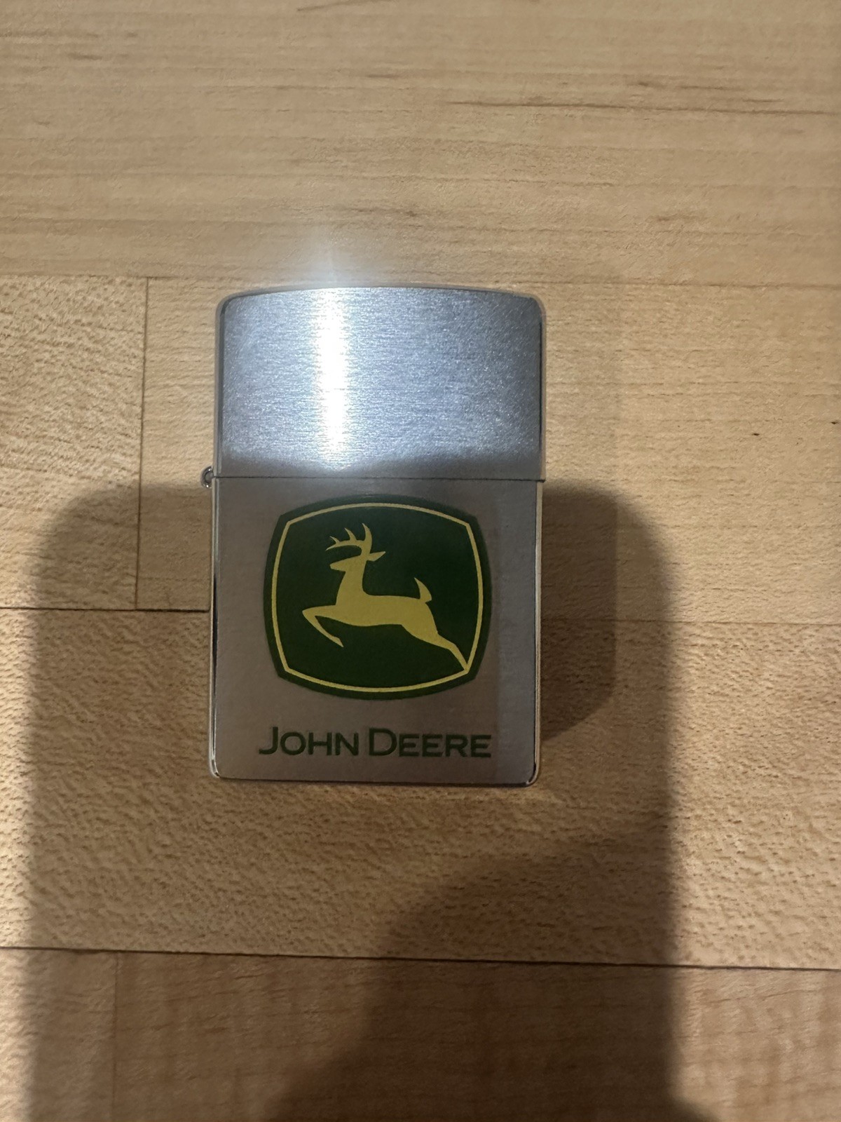All Original Zippo Lighter Silver w/ Green & Yellow John Deere Logo Leaping Deer