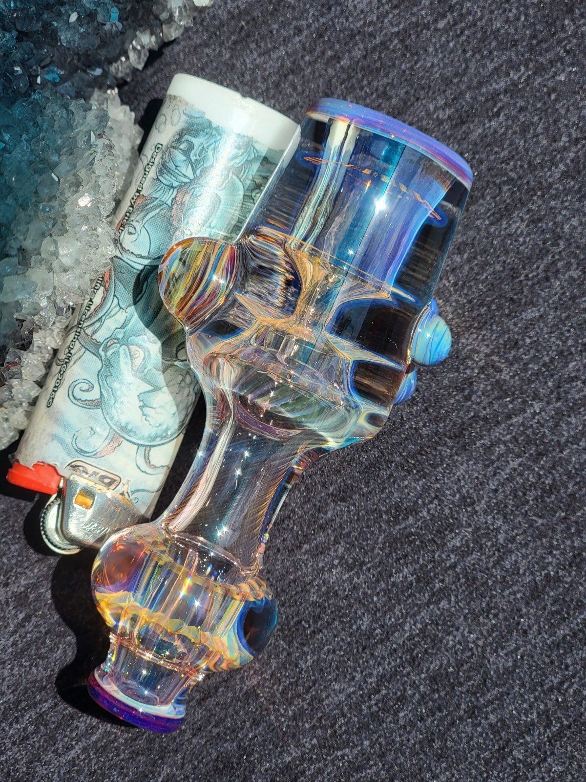 Heady Handmade 4.05″ Glass Tobacco Smoking Pipe Fumed 24kt Gold And Silver