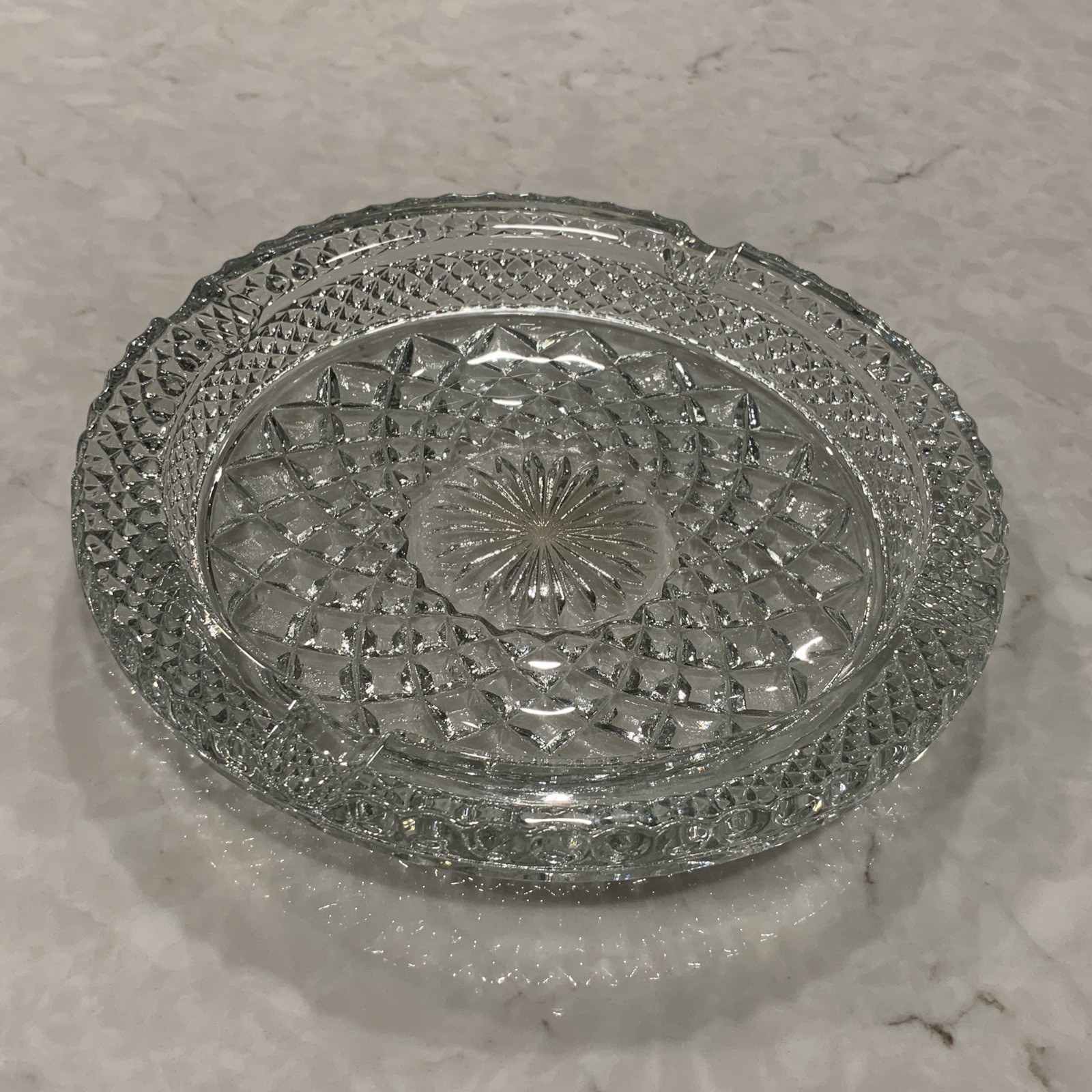 Vintage Large Crystal Ashtray Heavy 8.5 In. Classy Cigar Size Rests and Bowl