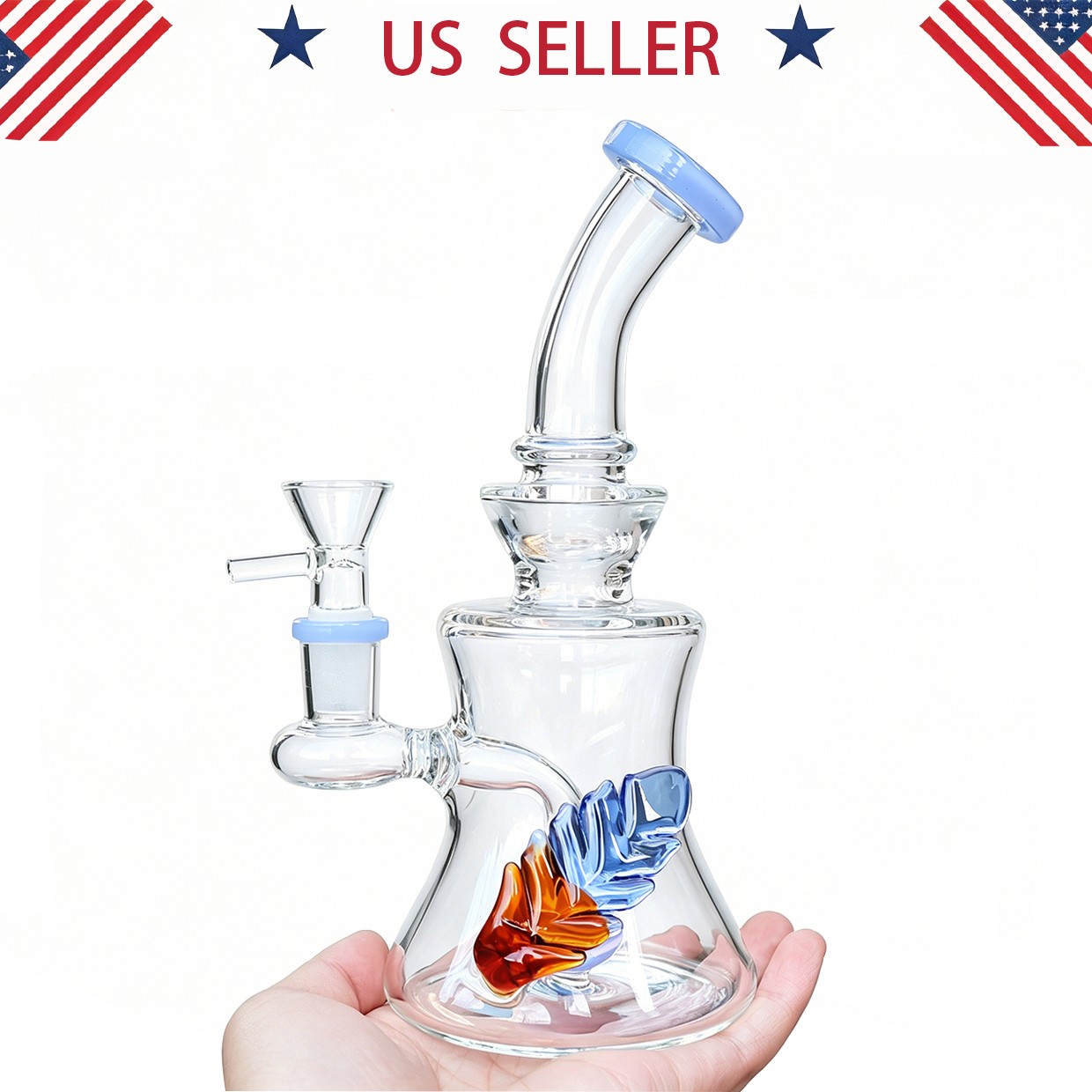 8 inch Glass Bong Water Pipes Smoking Tobacco Perc Bong Bubbler Hookah 14mm bowl