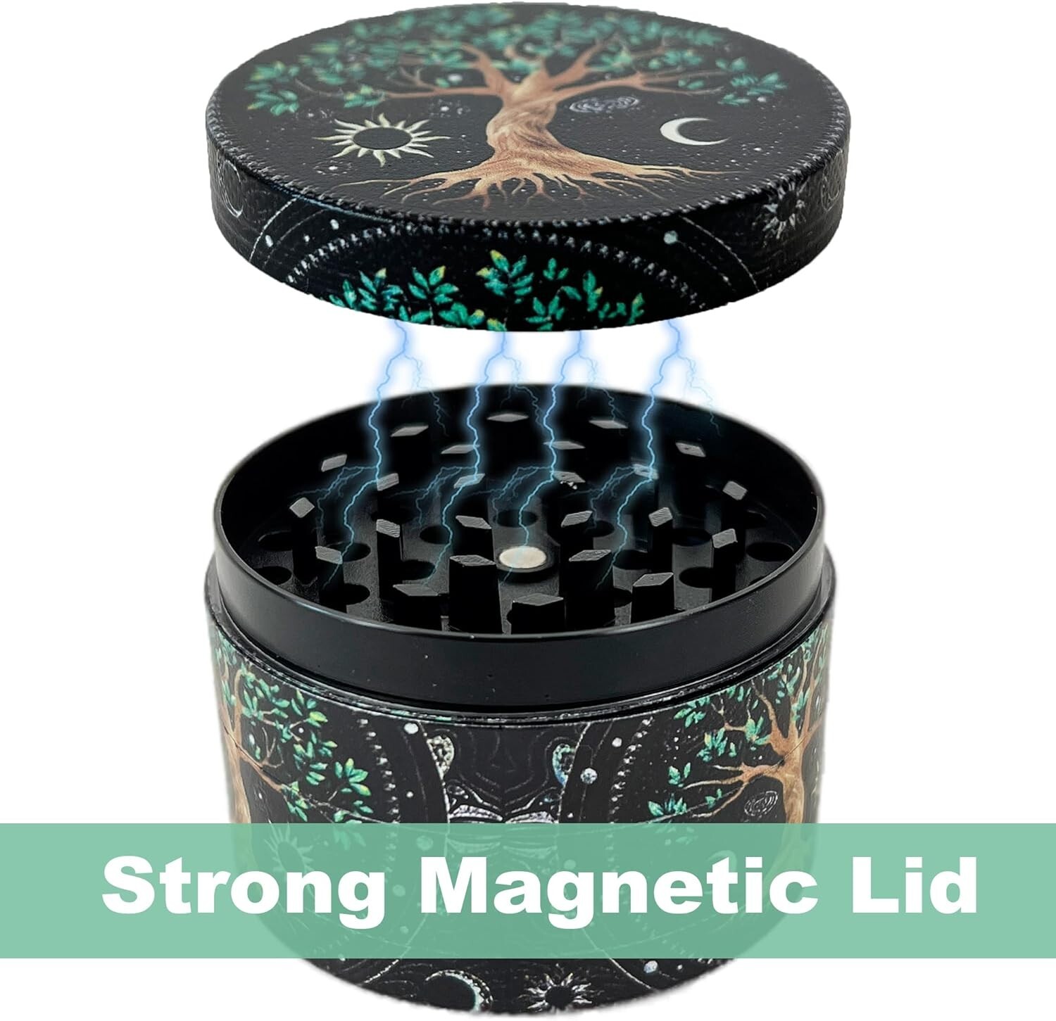 Herb Grinder 4-Piece 2.5 inch Large Metal Tobacco Crusher Colorful Magnetic TREE