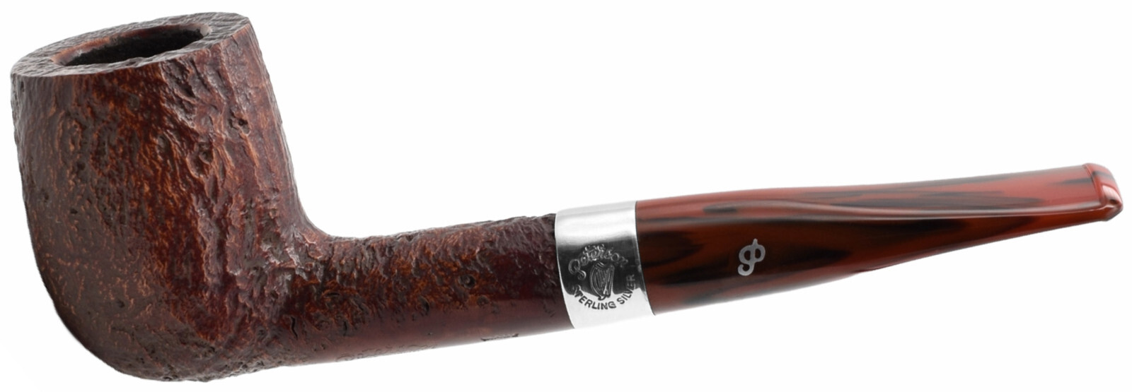 Peterson Irish Harp Sandblast 9mm FILTER Silver Band Med/Large Billiard Pipe 106