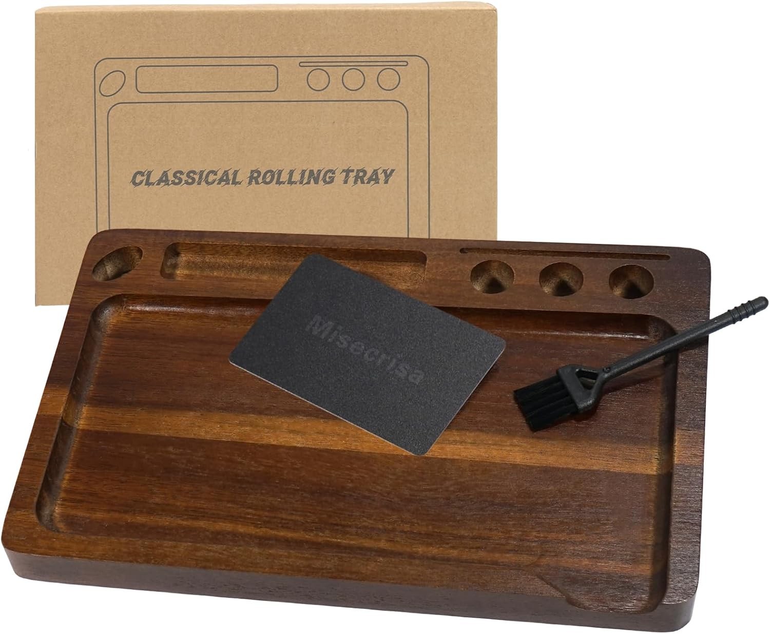 Wooden Rolling Tray 11″x7″ Tray Rolling Tray Set with Cleaning Brush and Scoop C