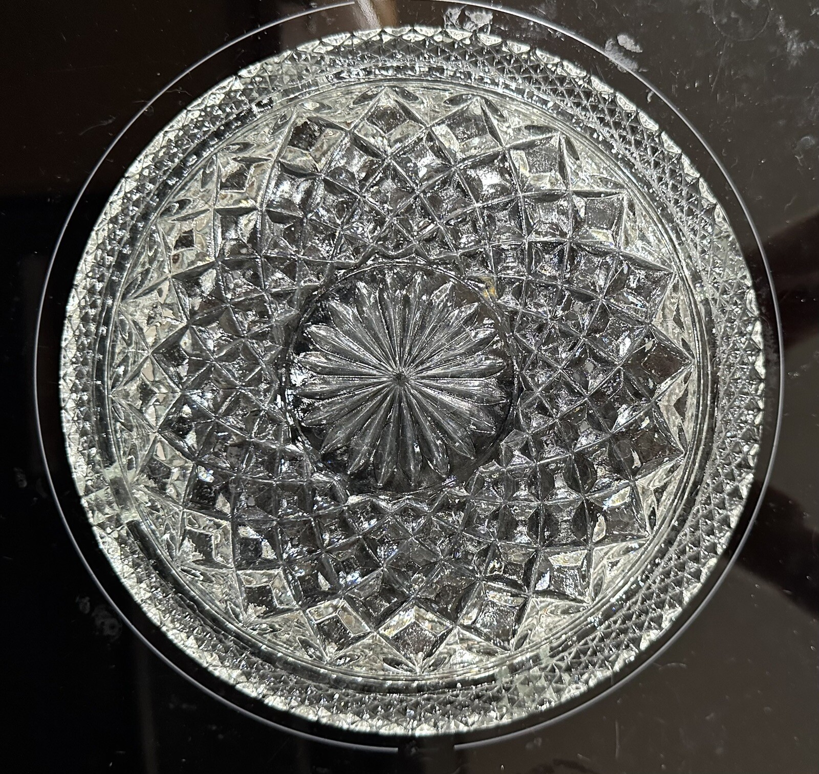Vintage Clear Heavy Crystal Cut Glass 8.5” Round Ashtray in Excellent Condition