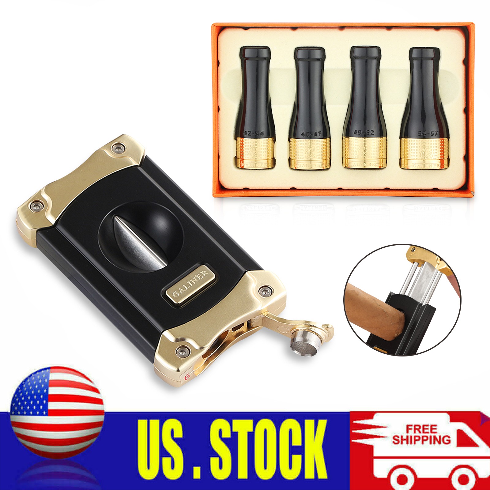 Gold Pure Copper Cigar Holder Mouthpiece Nozzle 4 Sizes V-Cutter Holder Punch