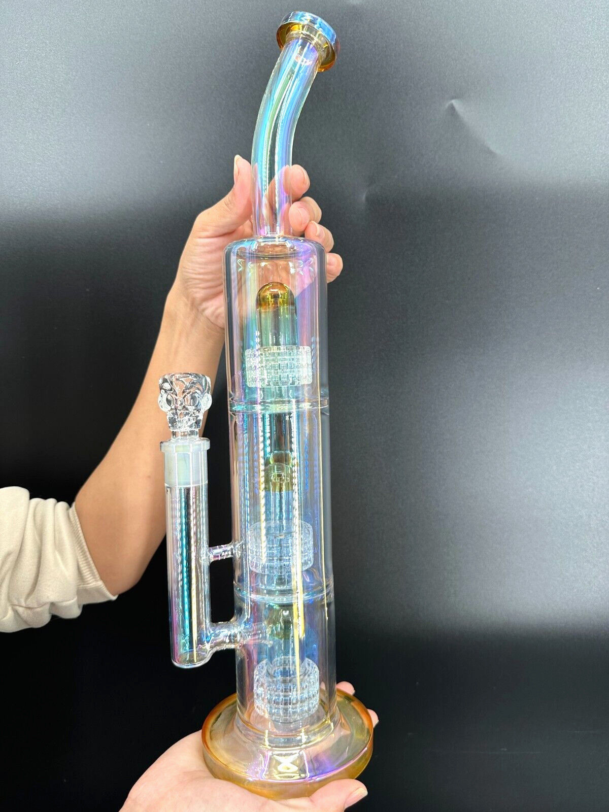 18in Heavy Thick Glass Bong Water Pipe Hookah Bongs with Skull catcher Yellow