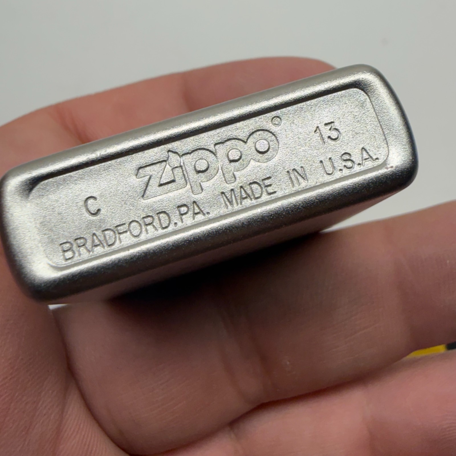 Zippo Lighter Chrome C 13 March 2013 w/ Branded Leather Holster – AS IS