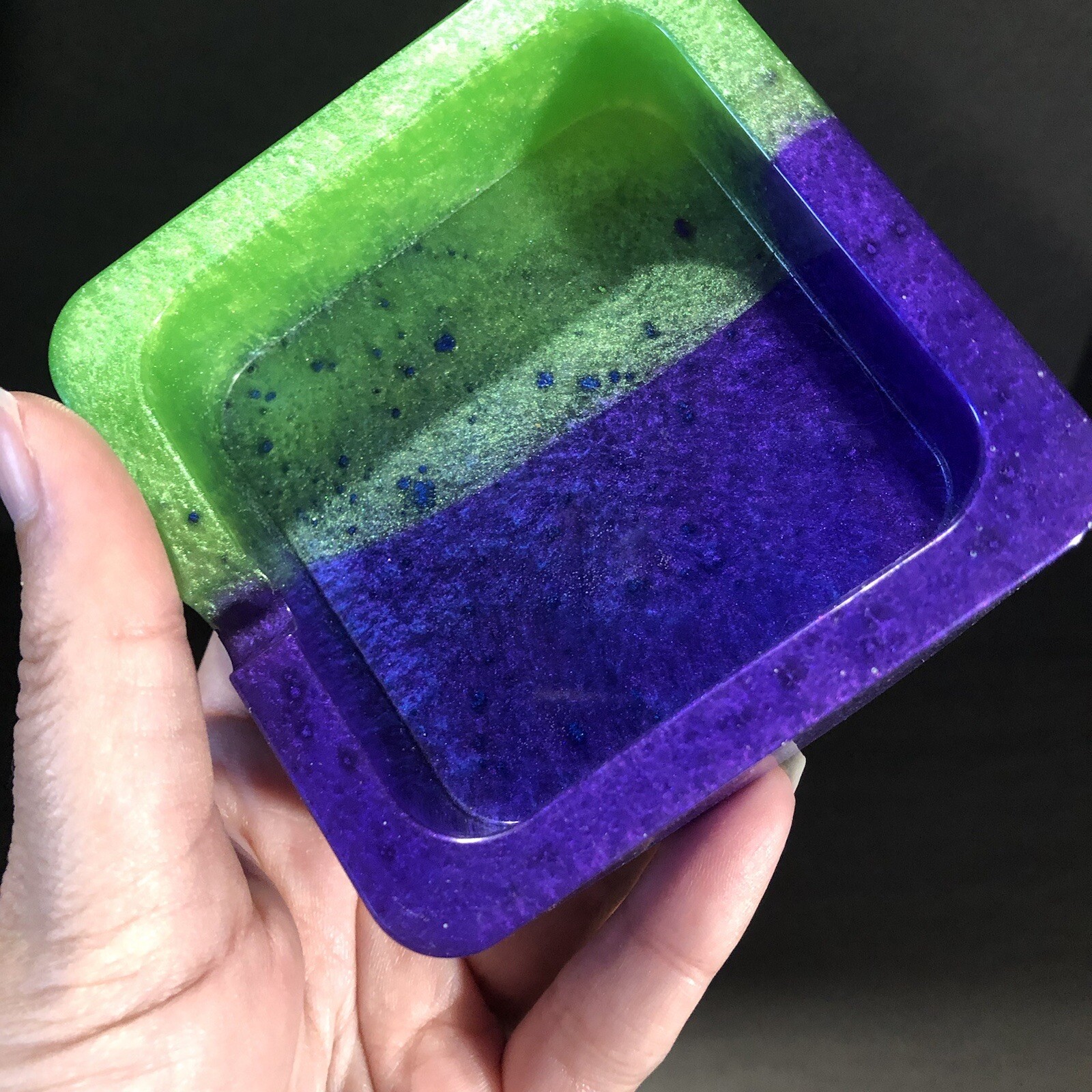 Blue Green And Purple Pearlescent Resin Small Square Ashtray