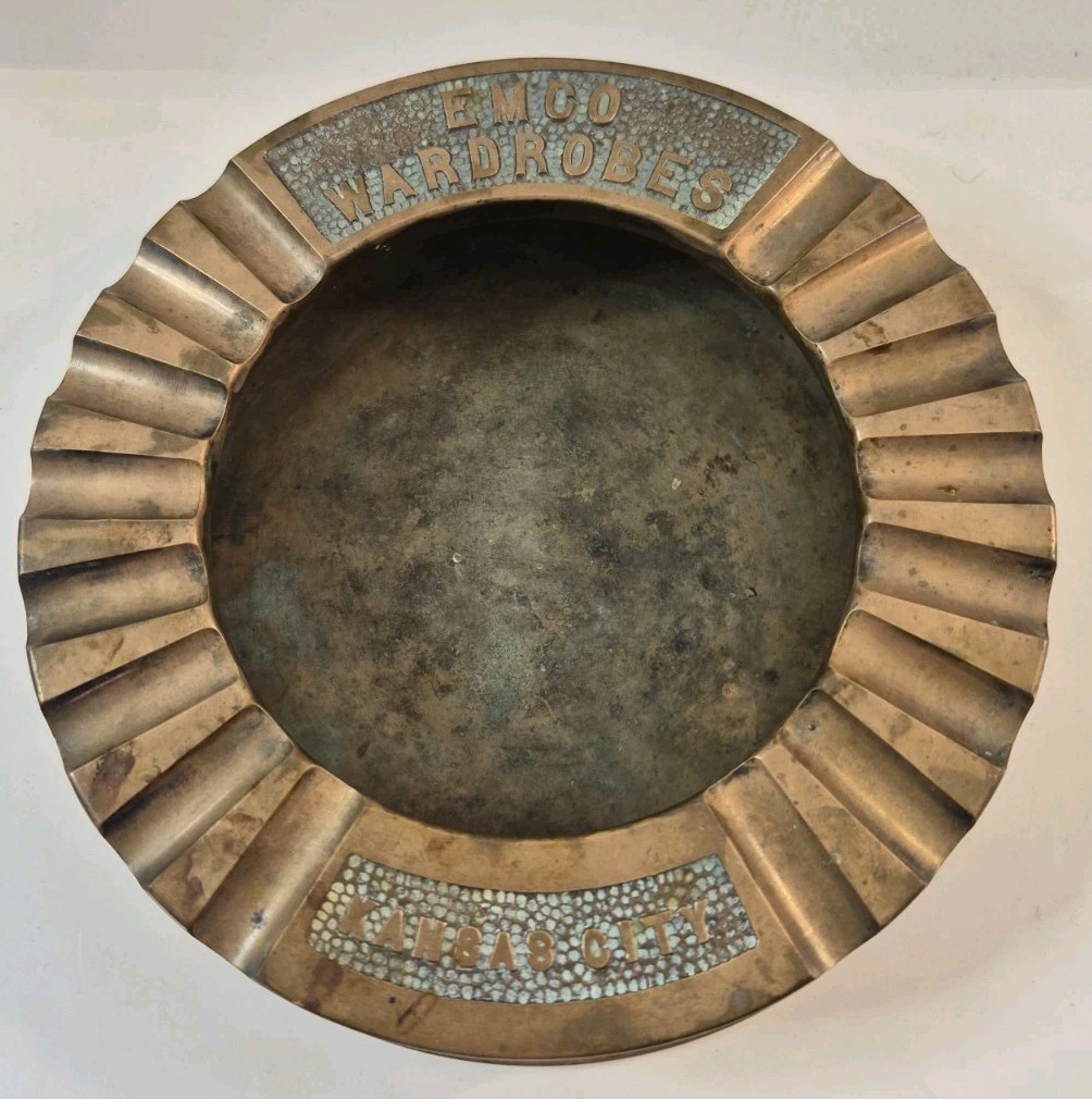 Kansas City EMCO Wardrobes Industrial MCM Heavy VTG Solid Brass Ashtray -5lbs