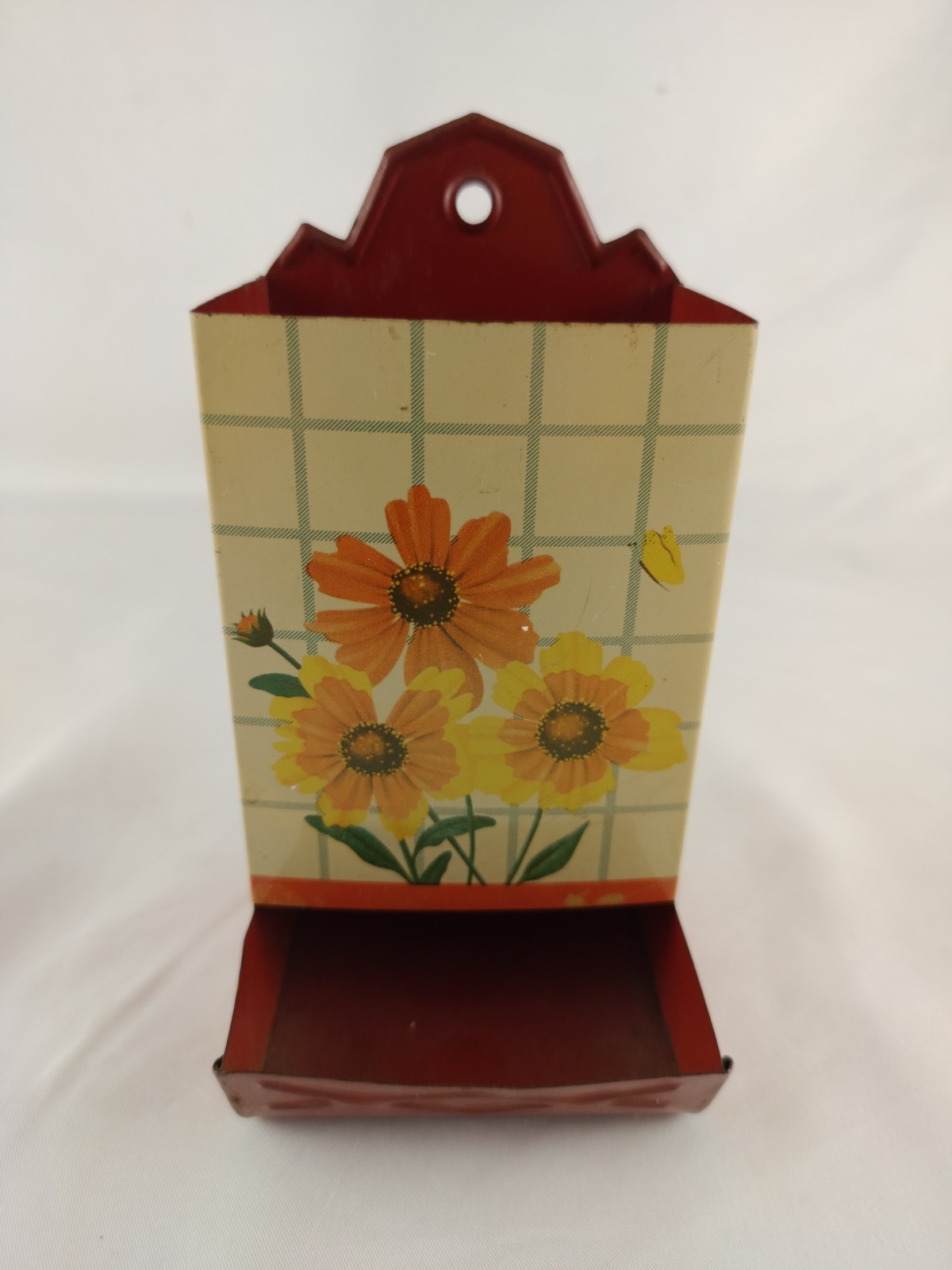 VTG Tin Match Safe Box Holder Fireplace Kitchen Decor Daisy FLOWER