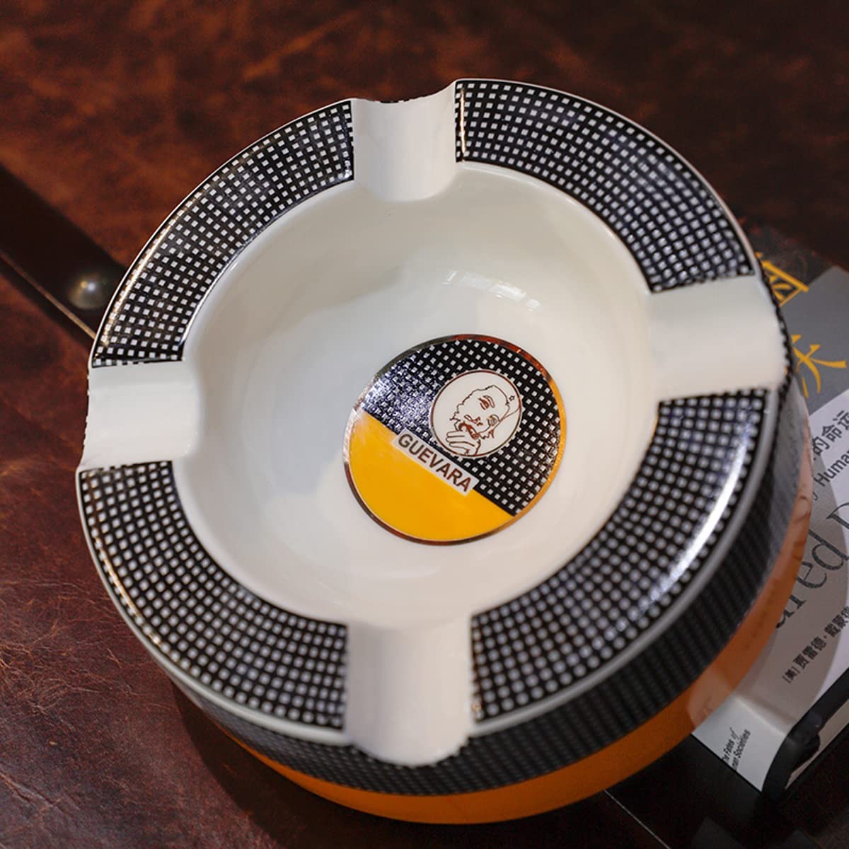 GUEVARA Cigar Ashtray Big Ash trays for 8″ Round Cigarettes Large Res – yellow-2
