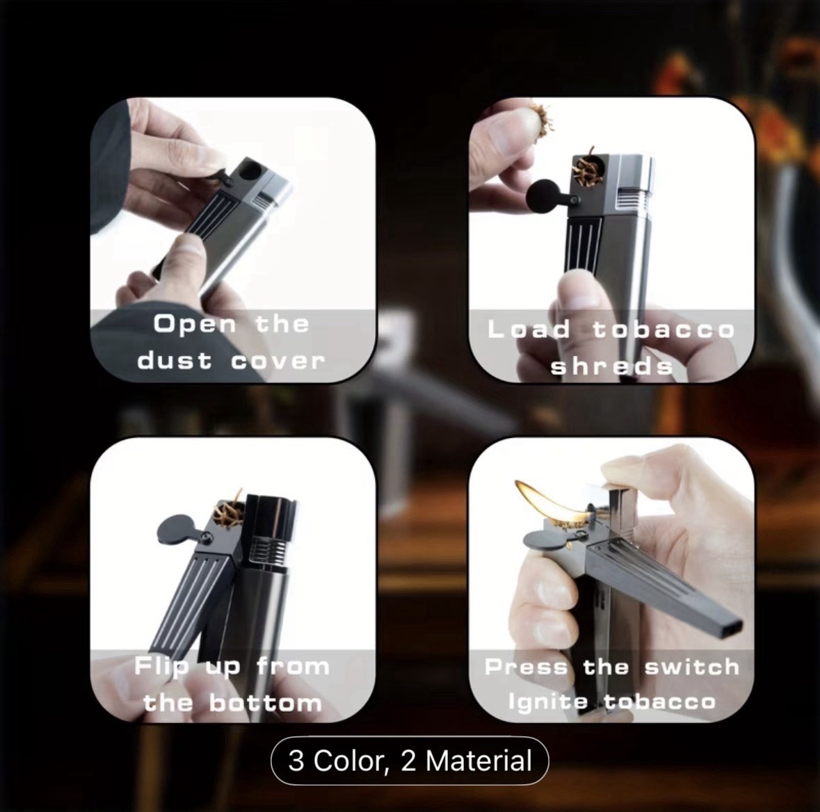 Refillable 2-in-1 Folding Pipe Lighter Adjustable Flame Metal Windproof