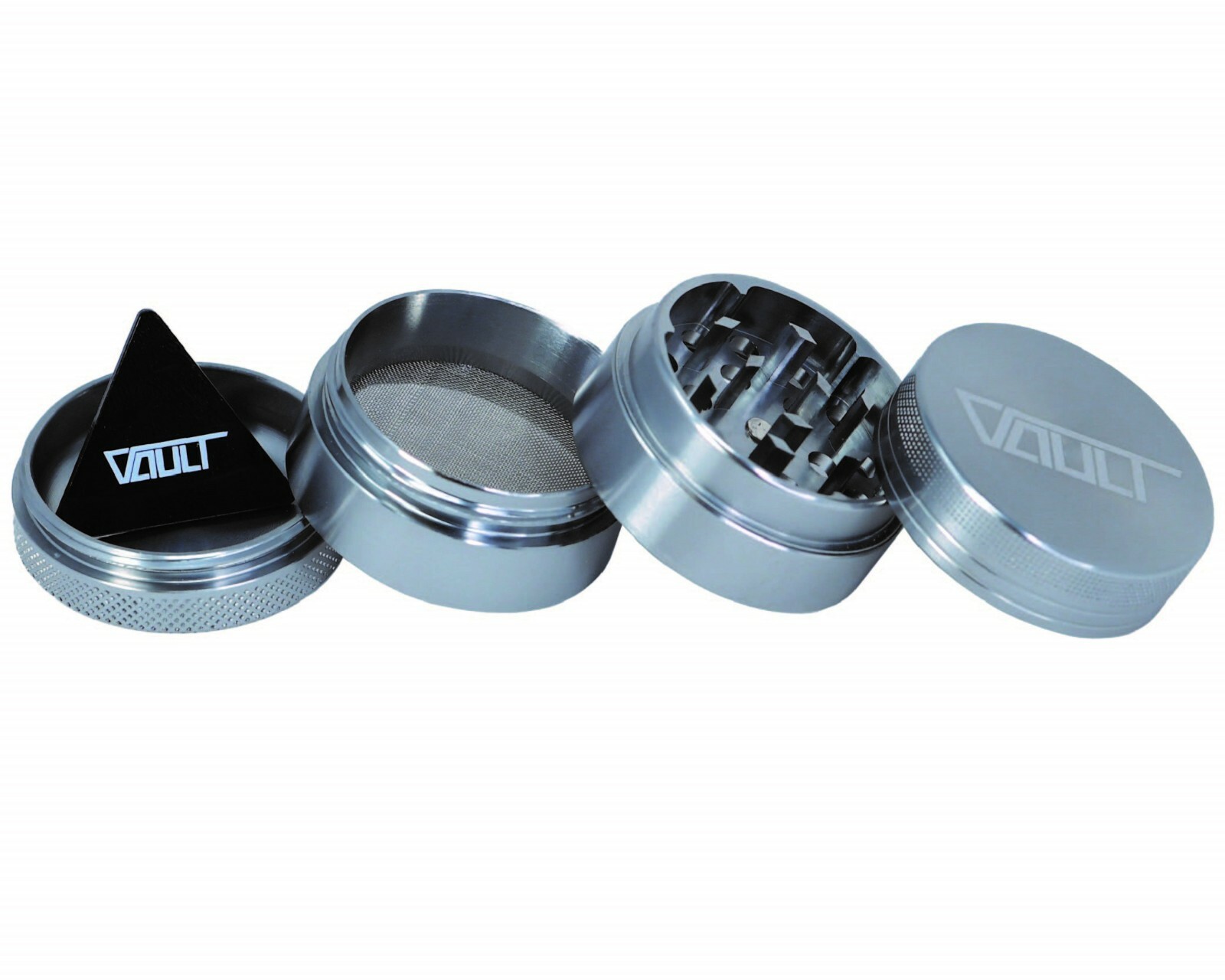 VAULT High Grade 4 Piece 40mm Alum Tobacco, Herb Grinder 1.5″- Gun Metal Color