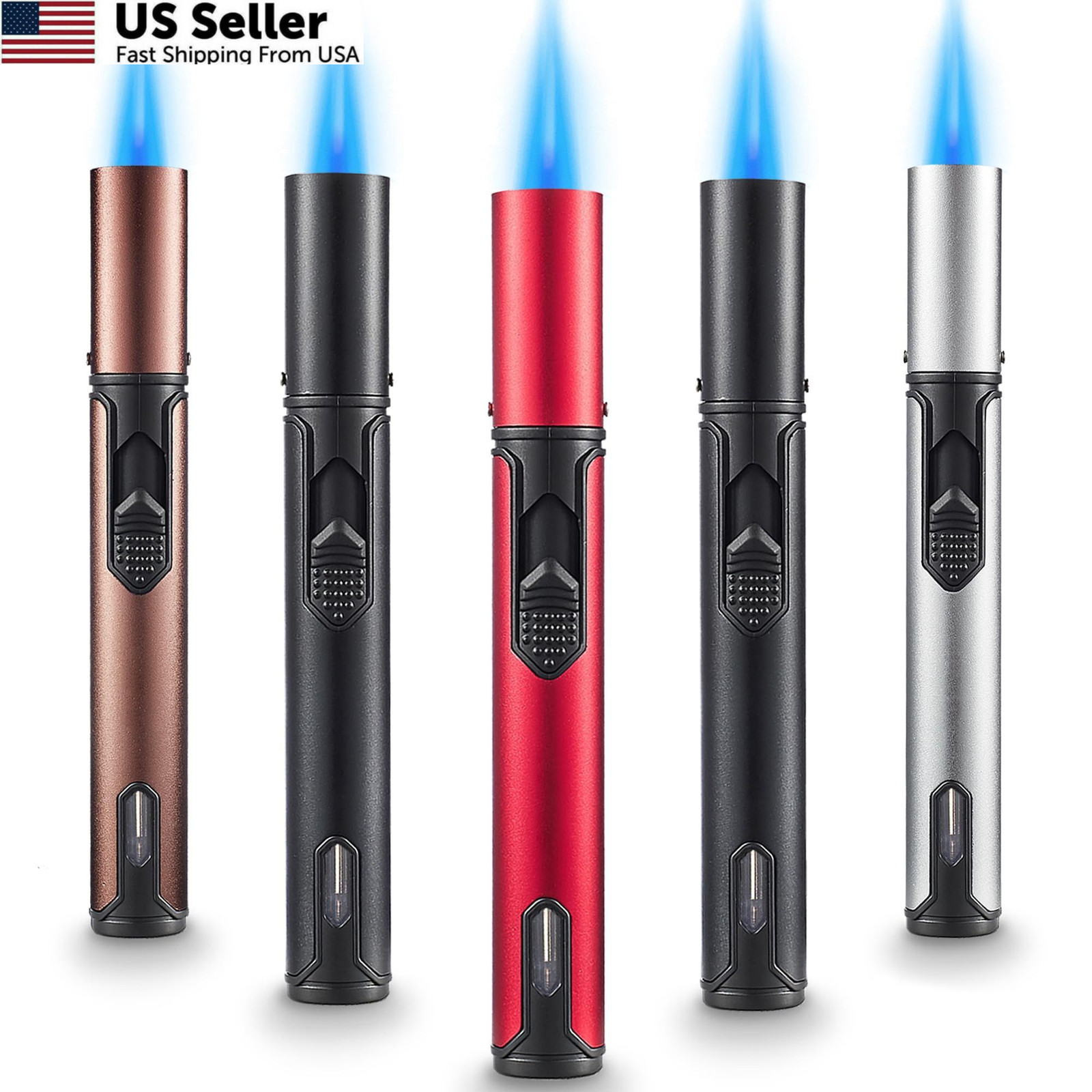 5 Pack Butane Torch Lighter, Urgrette 6-inch Refillable 5 Pack, Black,silver