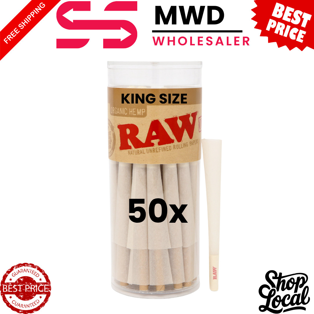 RAW Organic King Size Cones 50ct – Slow Burning Pre-Rolled Cones with Tips