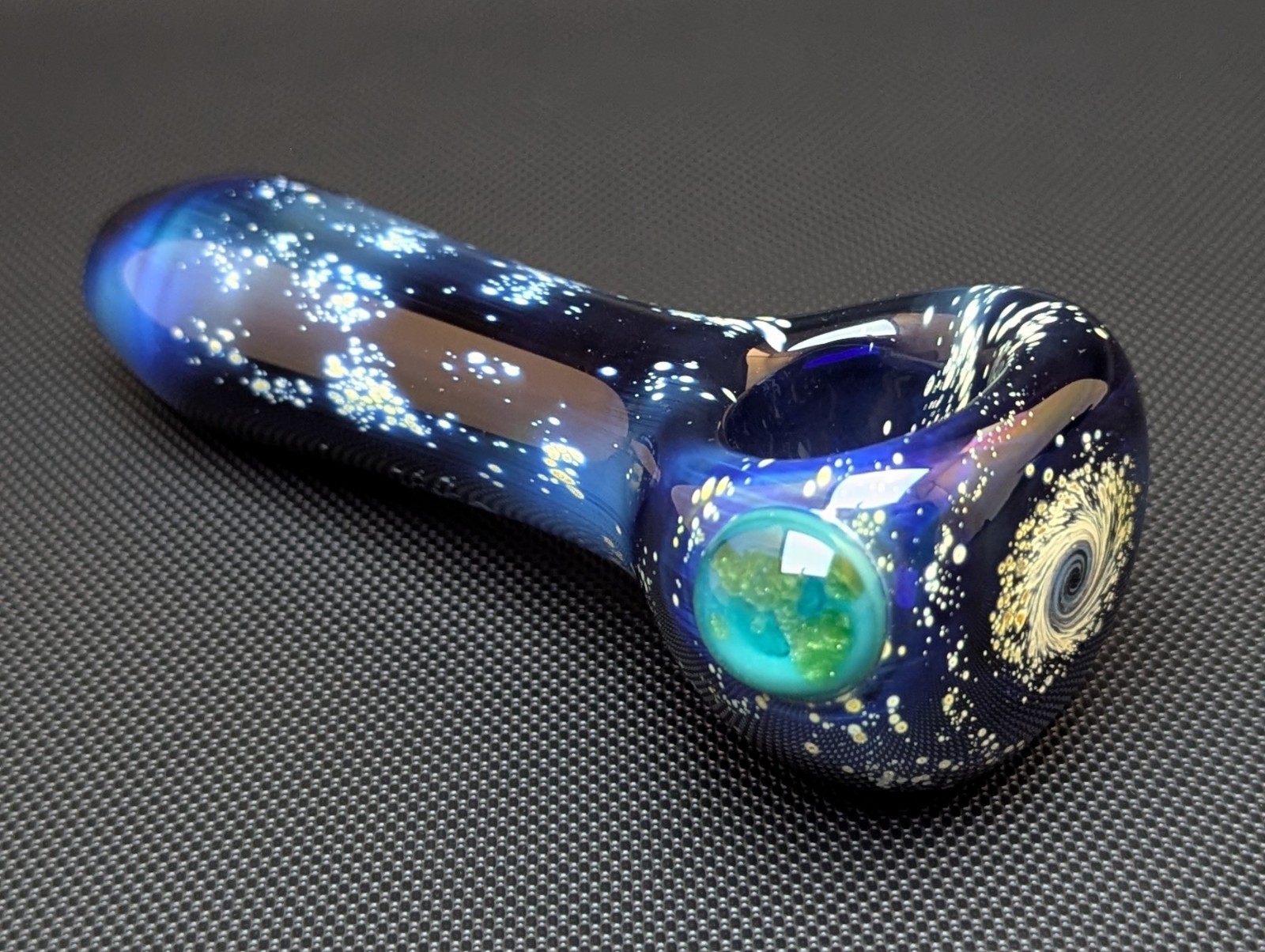USA Galaxy Glass Pipe with Silver Fuming Star Clusters and Earth Marble