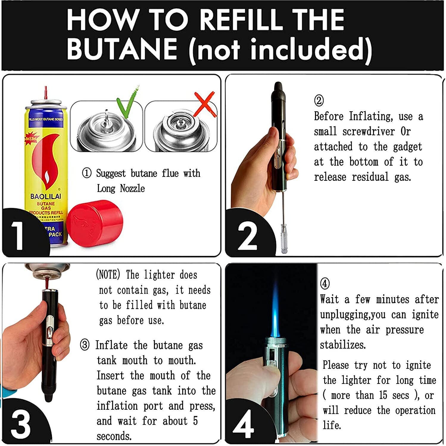 7pcs All-in-1 Pipe Windproof Click Butane Refillable Torch Lighter Click-N-Hit