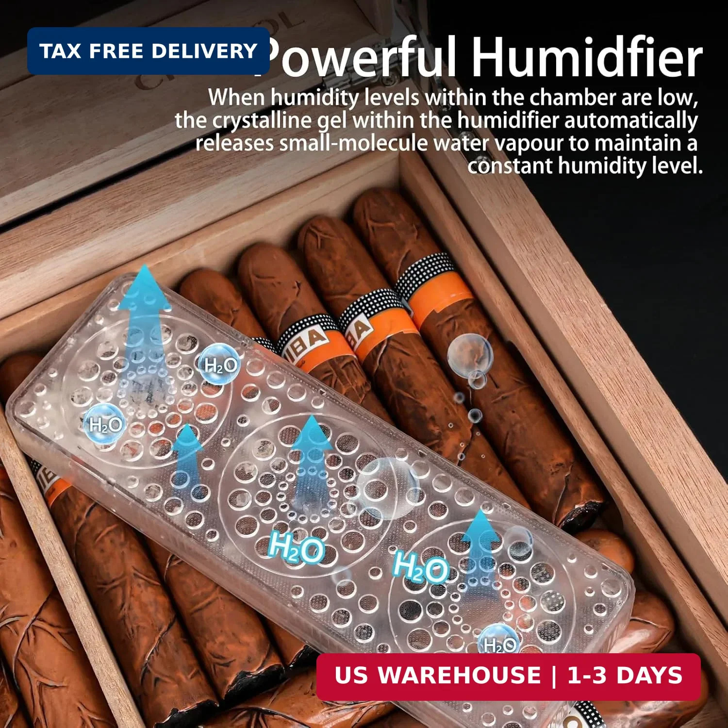 Cigar Humidor with Glass Top & Spanish Cedar Wood, Desktop Humidor with Digital