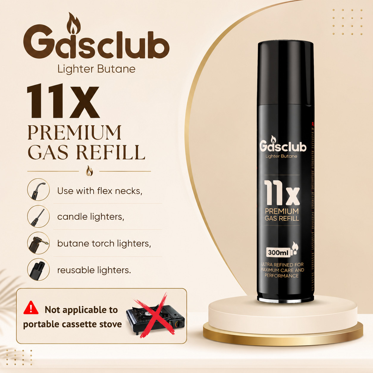 11X Refined Butane Lighter Gas Fuel Refill Gasclub 300ML 10.14 oZ Cartridge